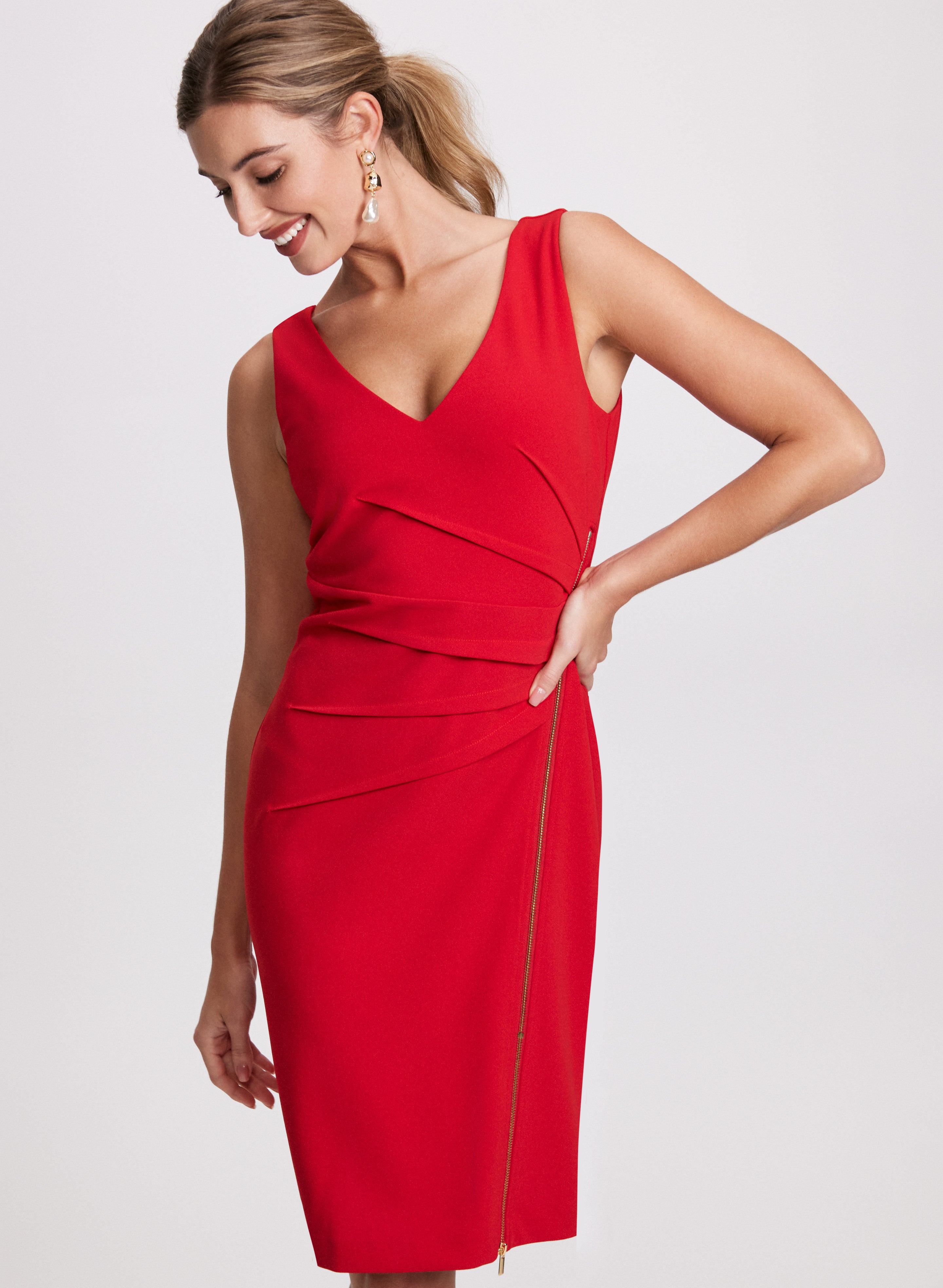 Elegant Double V Neck Sheath Dress for Women - Slim Fit Cocktail Party & Office Work Dress - Perfect for Evening Events, Business Meetings & Special Occasions