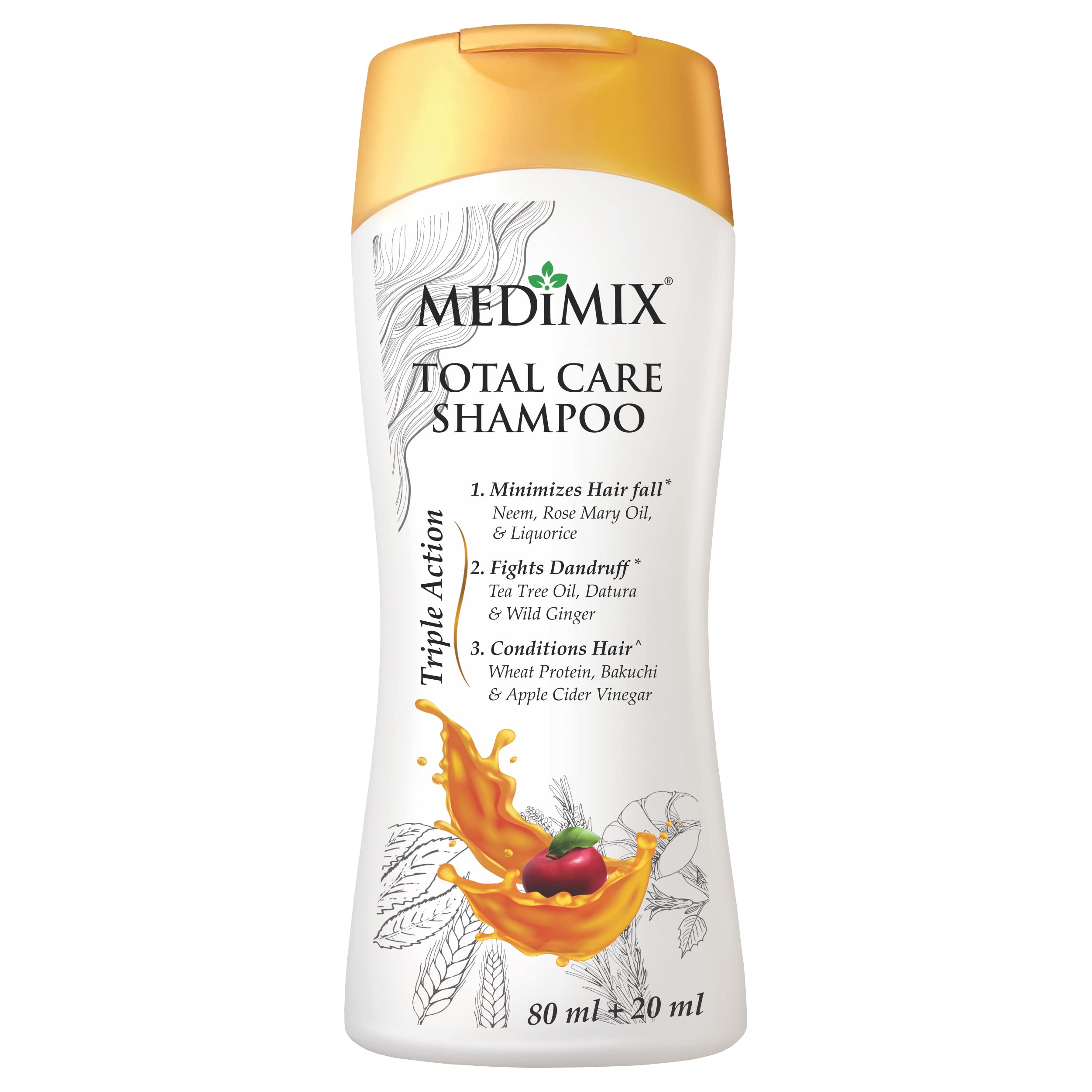 MEDIMIX Total Care Shampoo for Hair Fall & Dandruff Control - 2 Pack (100ml Each) with Natural Conditioning Formula | Perfect for Daily Hair Care & Scalp Health at Home or Travel