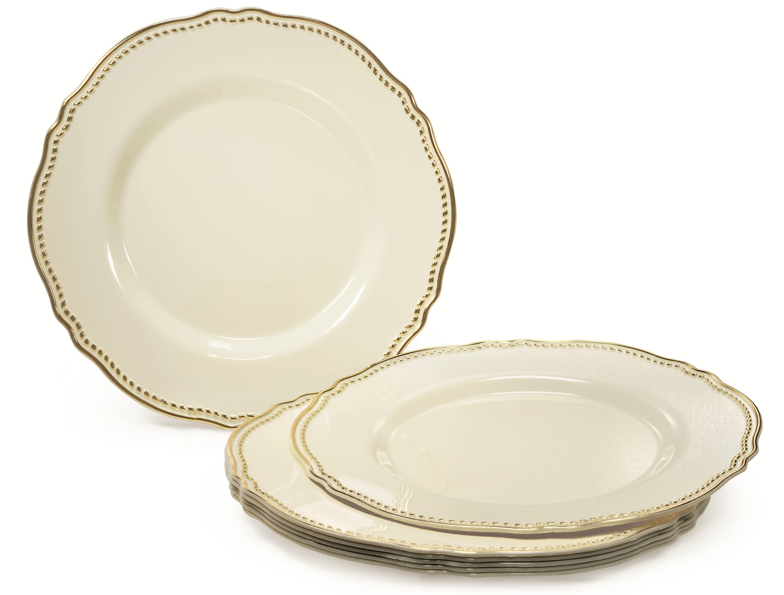 20-Pack Heavyweight Disposable Plastic Plates for Weddings & Parties - 9'' Elegant Ivory & Gold Luncheon Plates - Perfect for Bridal Showers, Birthday Celebrations & Formal Events