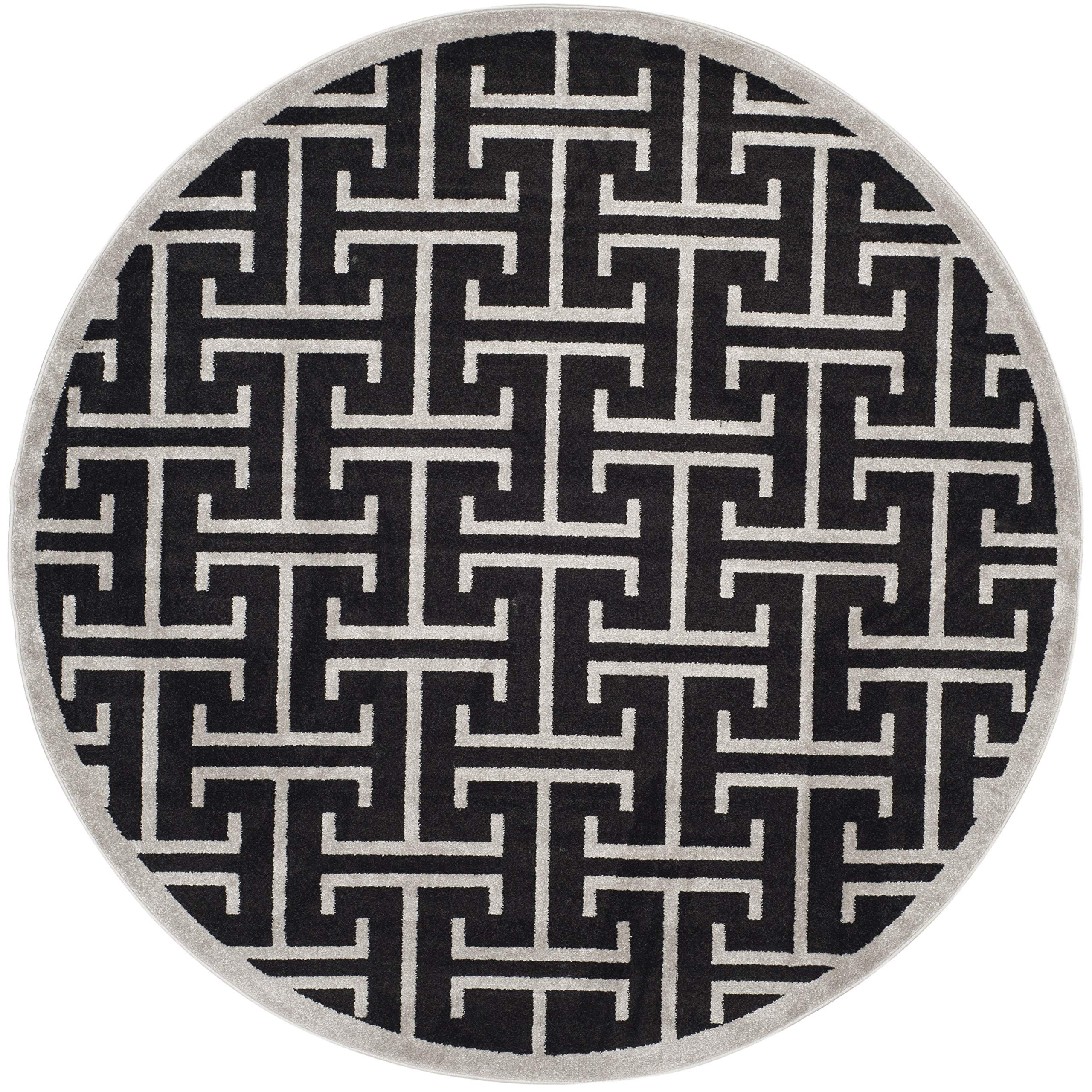 SAFAVIEH Amherst Collection 7' Round Anthracite/Light Grey Geometric Area Rug - Non-Shedding, Stain Resistant for Dining Room, Living Room, Bedroom & Entryway | Perfect for Modern Home Decor & High Traffic Areas