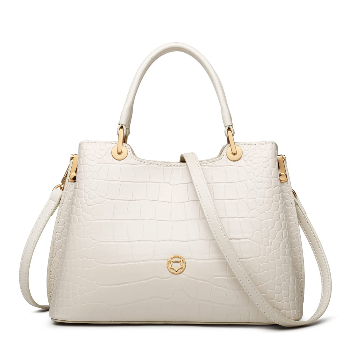 FOXLOVER Women's Genuine Cowhide Leather Satchel Handbag - Croc Grain Top Handle Purse with Adjustable Crossbody Shoulder Strap - Perfect for Work, Travel & Everyday Use