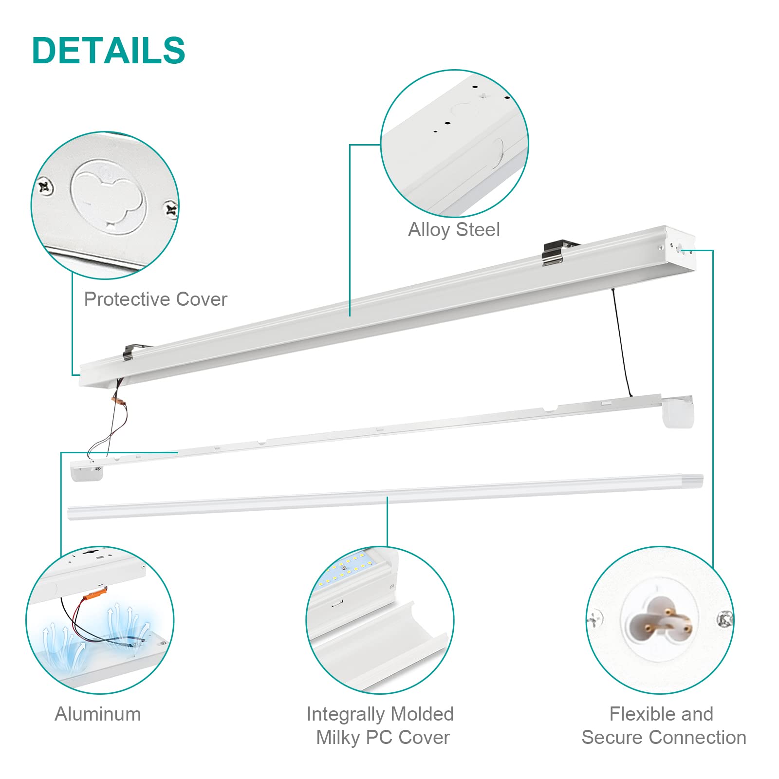 4FT LED Shop Light 48 Inch, 38W 5300 Lumens 5000K Daylight White - DLC & ETL Certified Linkable Garage Lighting Fixture (4 Pack) - Perfect for Commercial Ceilings, Warehouses, Workshops & Home Garages