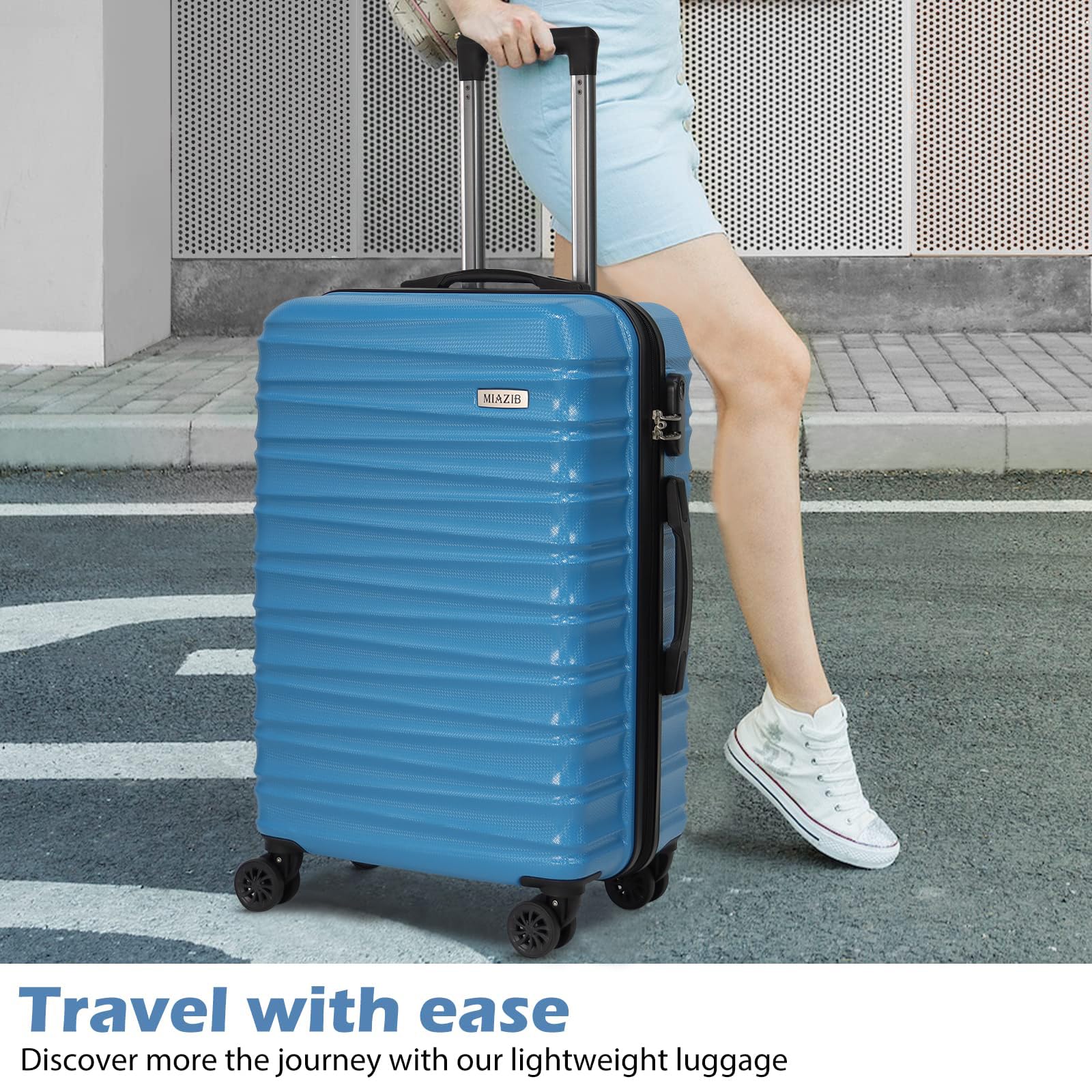 3-Piece Hard Shell Spinner Luggage Set with Wheels - Durable Blue Suitcases for Travel & Family Vacations - Ideal for Air Travel, Road Trips & Business Trips