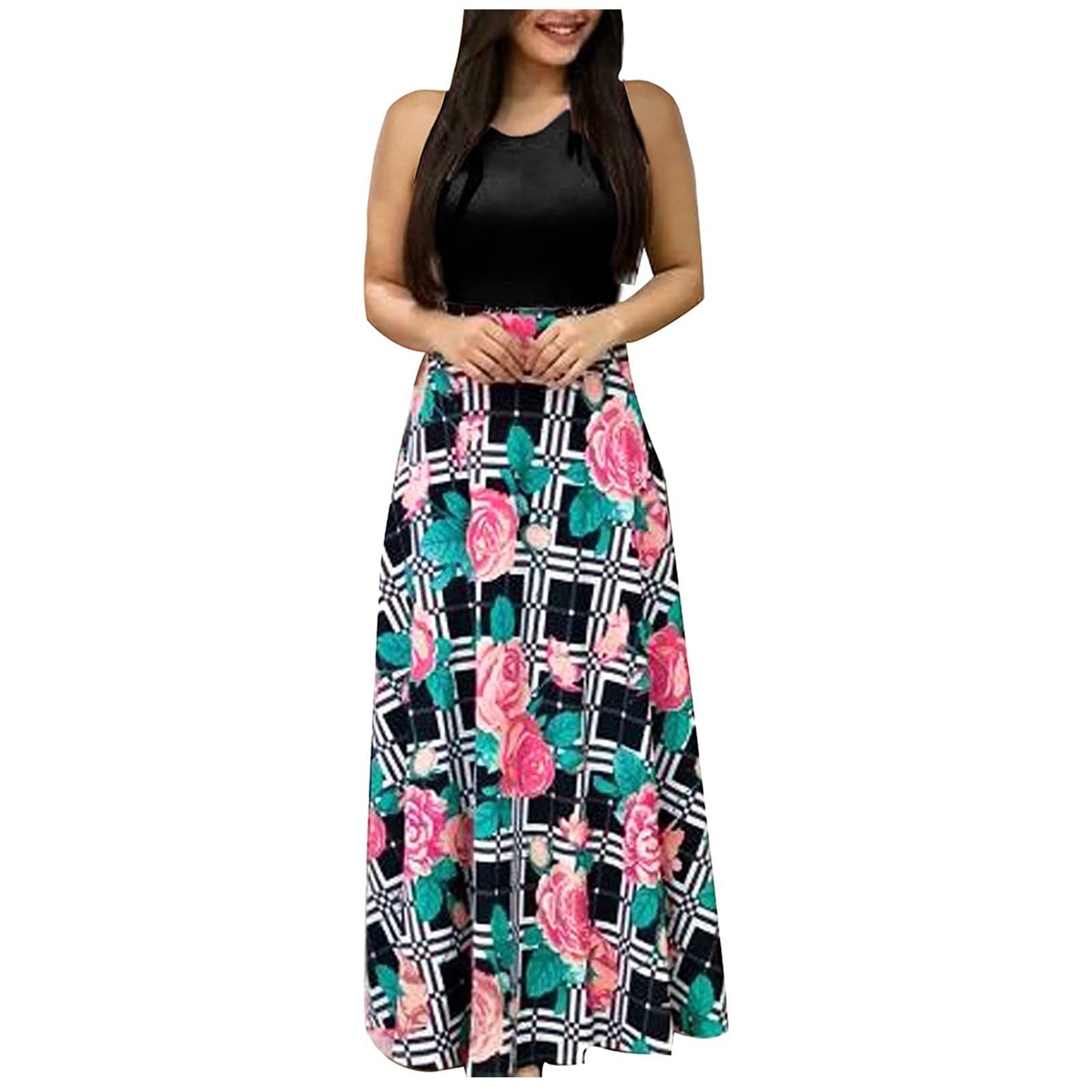 Plus Size Women's Summer Dresses - Short Sleeve Crewneck Boho Floral Print Maxi Tunic Dress for Casual Wear | Beach, Vacation & Everyday Outfit
