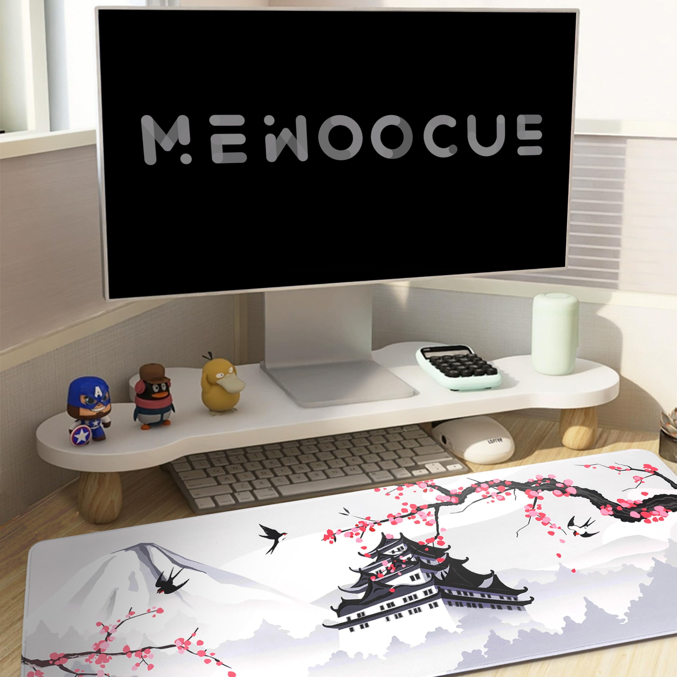 Japanese Cherry Blossom Gaming Mouse Pad - 31.5x11.8 Inch Large Pink Sakura Design, Non-Slip Rubber Base, Waterproof Surface with Stitched Edges - Perfect for Gaming, Office Work & Home Computer Setup
