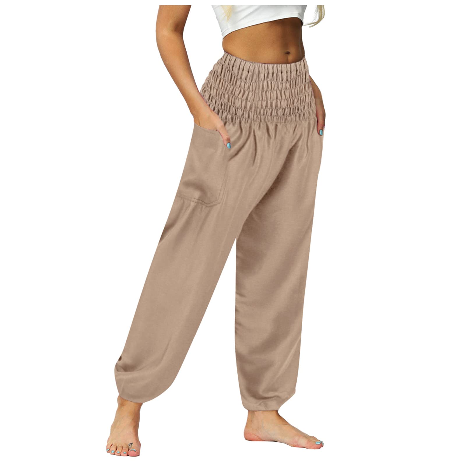 Women's Black Linen Pants - High Waist Drawstring Casual Loose Trousers, Full Length Cargo Pants & Cropped Linen Pants for Summer | Perfect for Travel, Beach, Yoga and Everyday Wear
