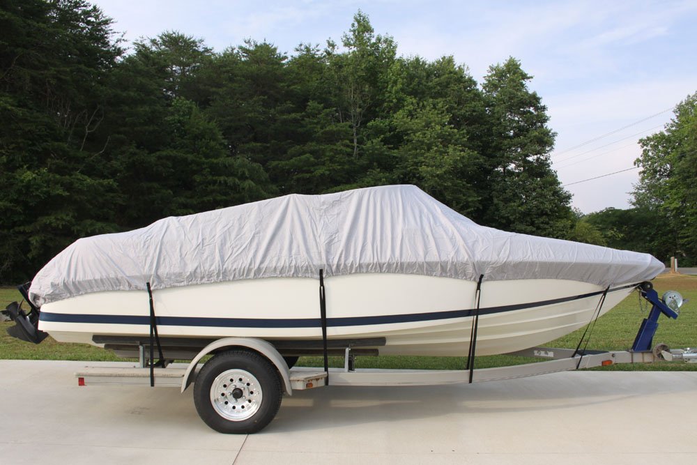VORTEX Heavy Duty VHull Fish Ski Runabout Boat Cover for 17-19 ft Boats - Waterproof, UV Resistant Gray/Grey Marine Cover - Perfect for Fishing, Skiing & Boat Storage Protection