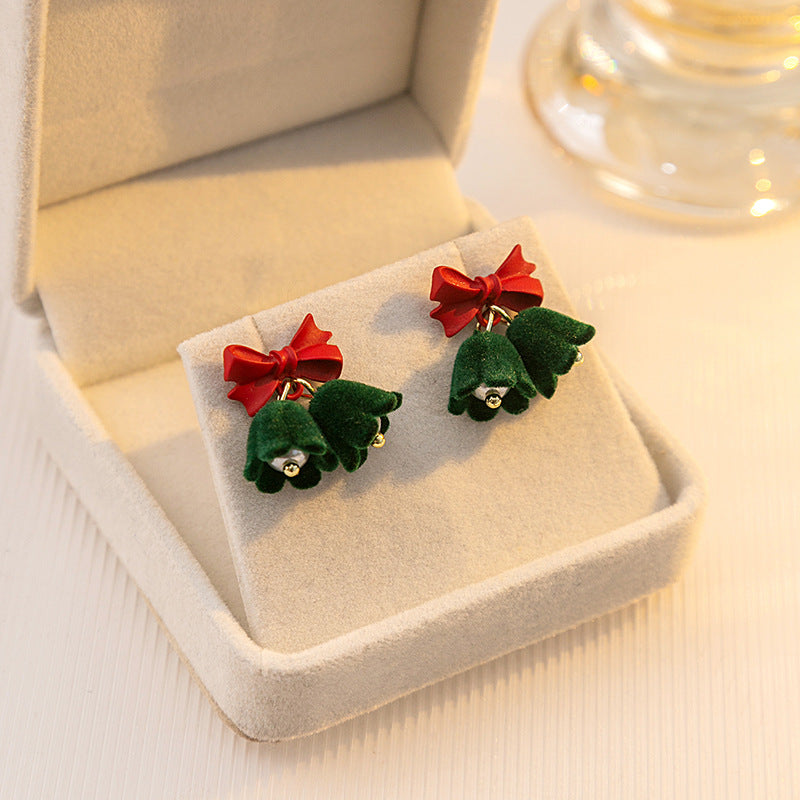 Velvet Jingle Bell Cute Bow Christmas Drop Earrings for Women - Festive Holiday Party Jewelry Gift (LM1778) | Perfect for Christmas Parties, Office Celebrations & New Year's Eve Events