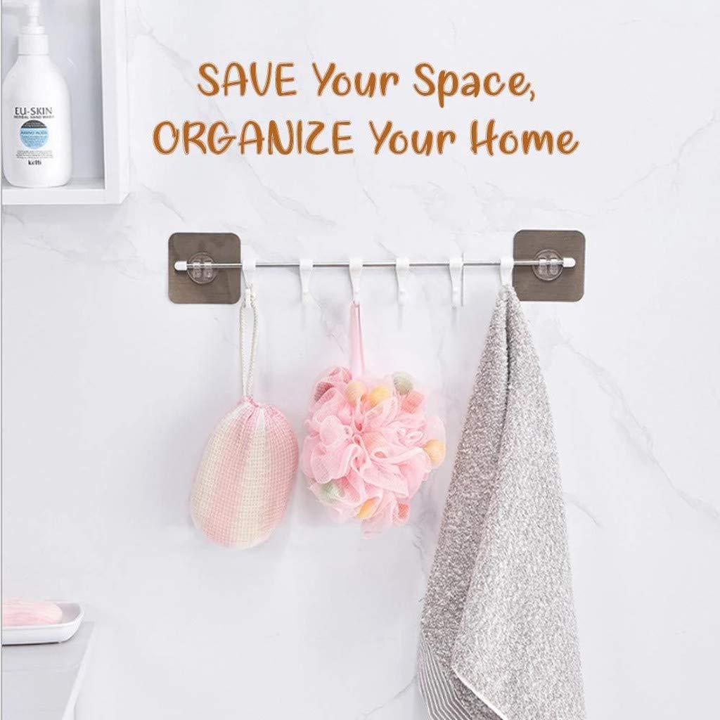 1 PC Self-Adhesive Wall Hooks - 6 Hooks Heavy Duty Sticky Hangers for Keys, Towels, Kitchen & Bathroom Organization - Space Saving Storage Solution for Home, Office, Dorm (White) - Perfect for Hanging Coats, Hats, Bags & More