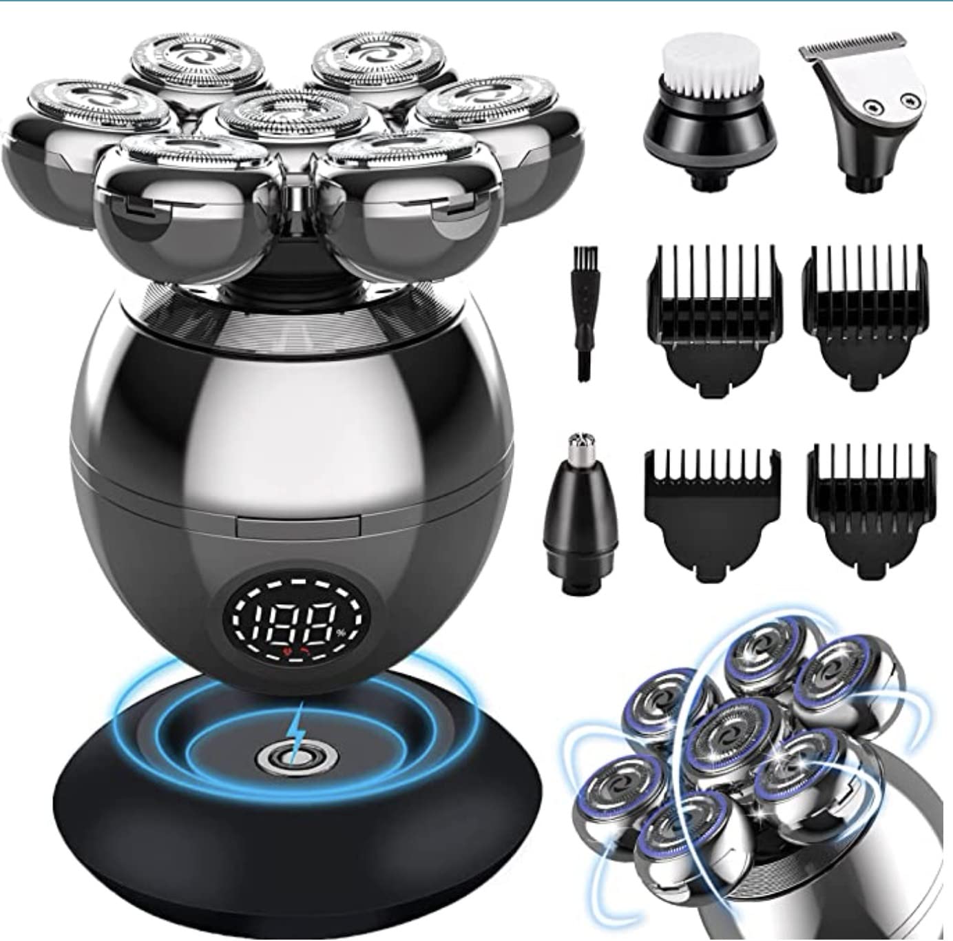 5-in-1 Electric Head Shaver for Bald Men - Rotary Shaving System with LED Display | Perfect for Travel, Gym & Daily Grooming Routine