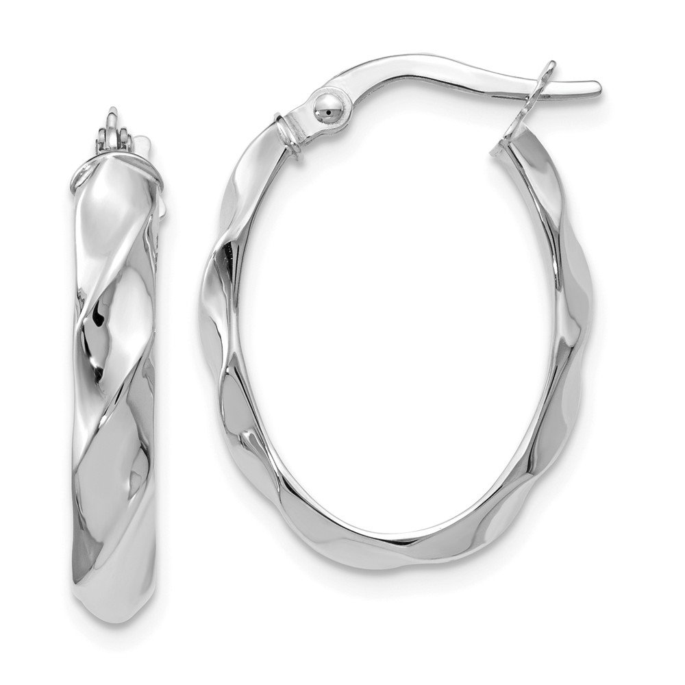 Leslie's Real 14kt White Gold Polished Twisted Oval Hoop Earrings - Elegant Jewelry for Women, Perfect for Parties, Weddings & Everyday Wear