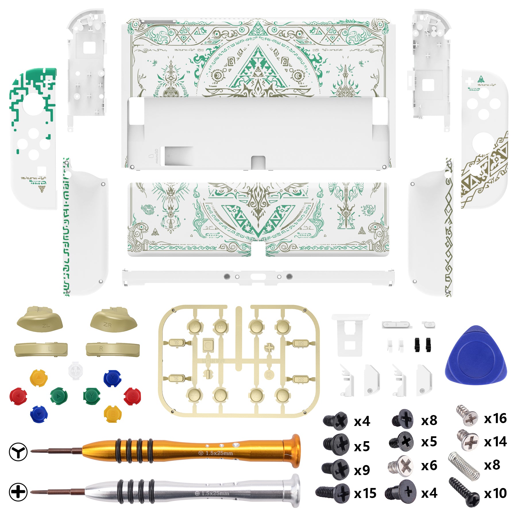 eXtremeRate Glow in Dark Totem of Kingdom White Full Set Shell for Nintendo Switch OLED - Replacement Console Back Plate & Kickstand, Joycon Controller Housing with Full Button Set - Perfect for Gaming at Night or Low Light Conditions