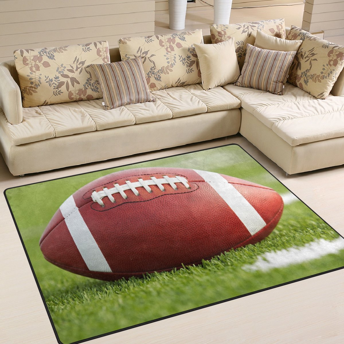 ALAZA American Football Themed Green Area Rug 7' x 5' - Soft Living Room & Bedroom Carpet for Sports Fans | Perfect for Game Rooms, Man Caves & Dorm Decor