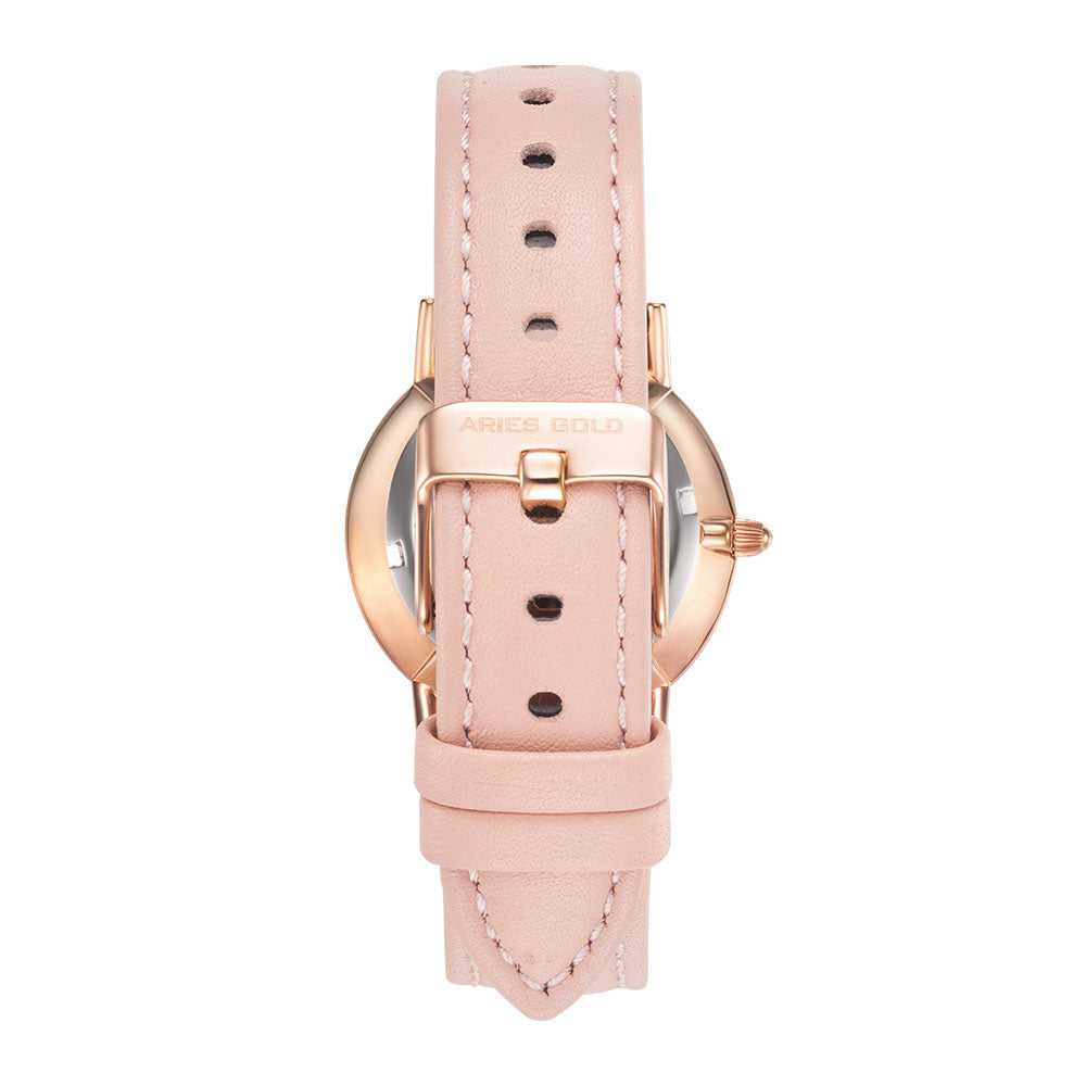 ARIES GOLD Urban Santos Women's Watch - Pink Leather Strap, Rose Gold Case, Fashionable Timepiece for Everyday Wear & Special Occasions