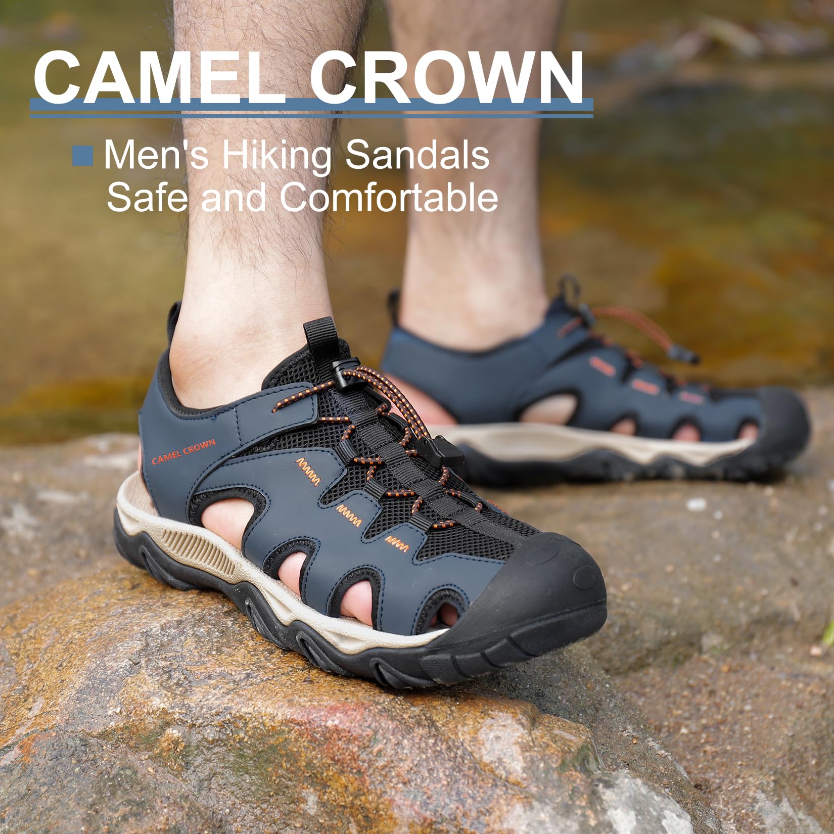 CAMEL CROWN Men's Hiking Sandals - Anti-Slip Water Shoes with Arch Support for Beach & Camping
