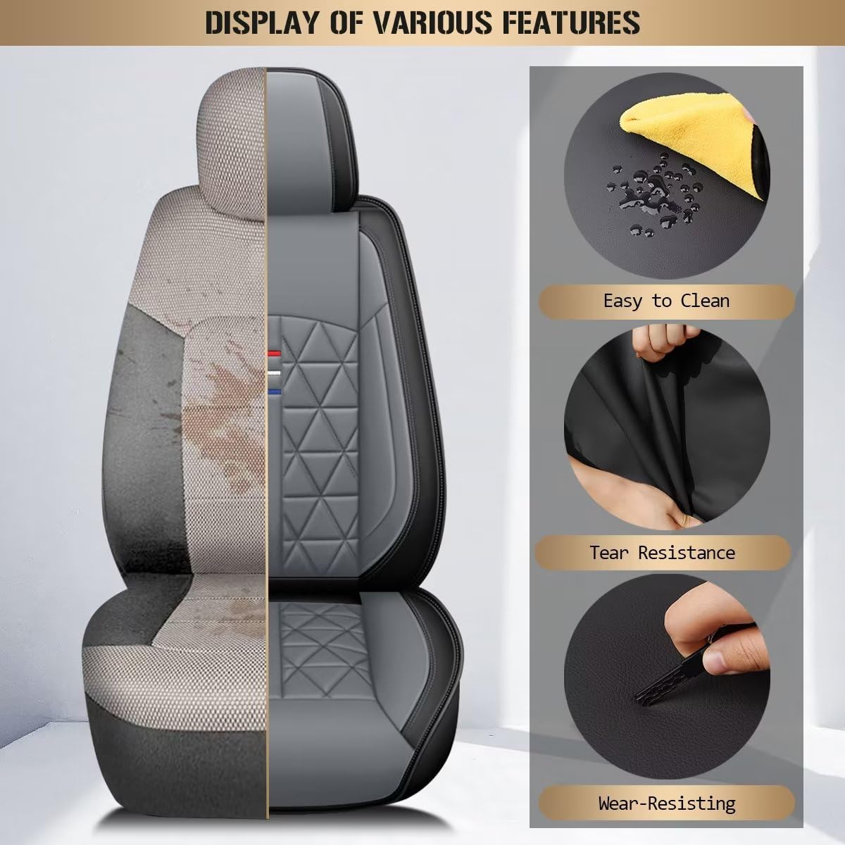 Waterproof Faux Leather Front Seat Covers for Hyundai Tucson 2010-2025 - Airbag Compatible Car Seat Protectors (2 Front Seats, Black & Grey) | Perfect for Daily Commuting, Road Trips & Protecting Your Vehicle Interior