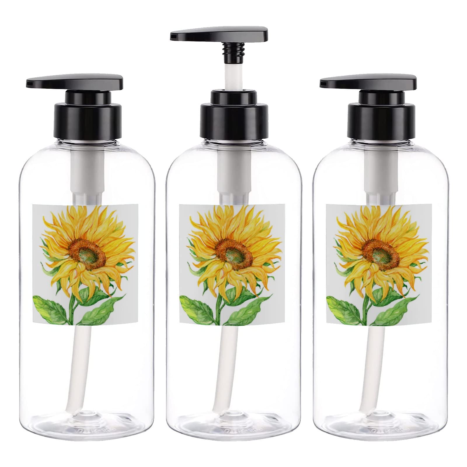 XOLLAR 3 Pack 10.1oz Refillable Travel Shampoo Bottles with Pump - Leak Proof Reusable Sunflower Yellow Lotion & Body Wash Containers for Toiletries | Perfect for Gym, Camping & Airplane Carry On