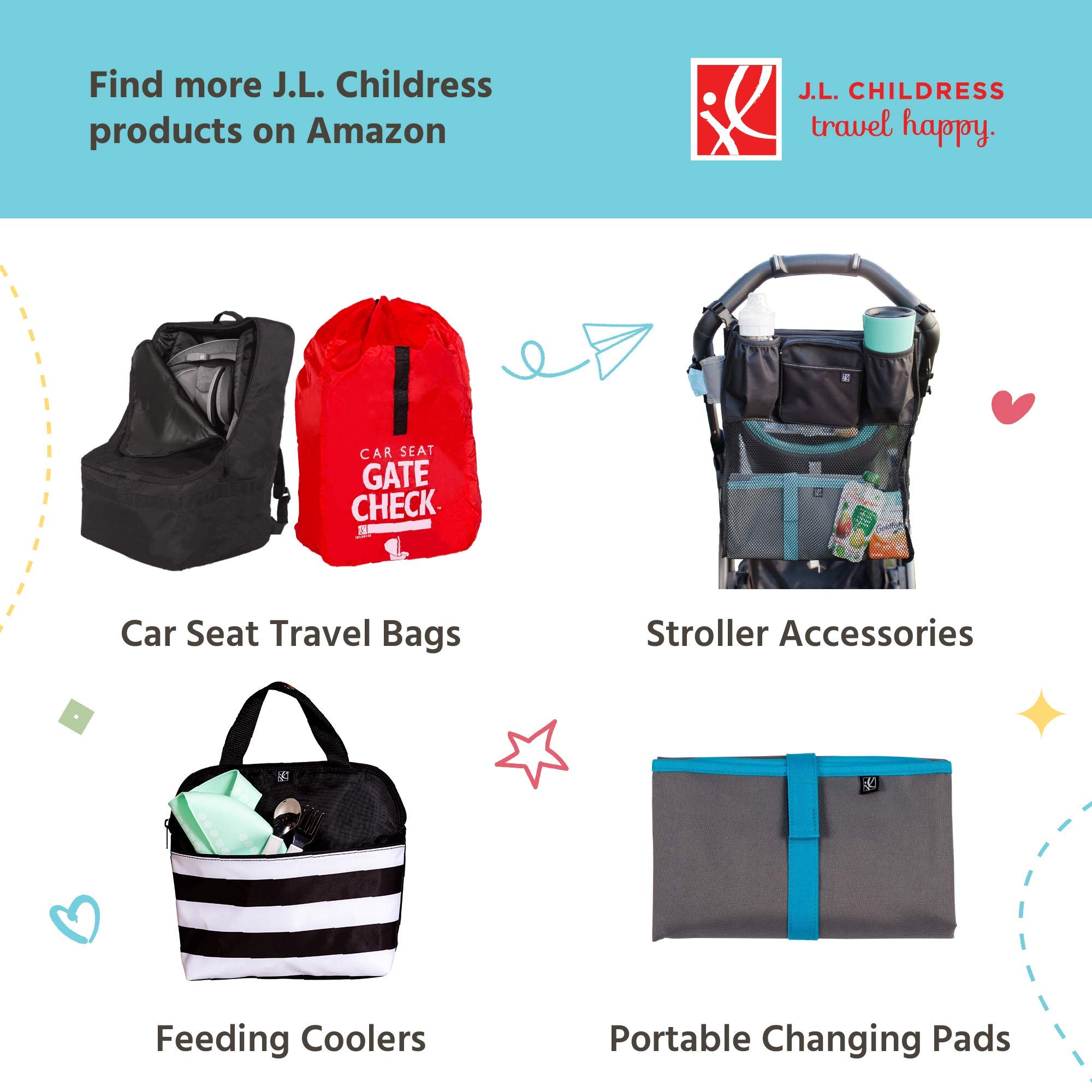 J.L. Childress Stroller Travel Bag for Airplanes - Durable Gate Check Bag Fits Single & Double Strollers - Waterproof Airline Approved Stroller Cover for Safe Air Travel - Perfect for Family Vacations and Airport Transfers