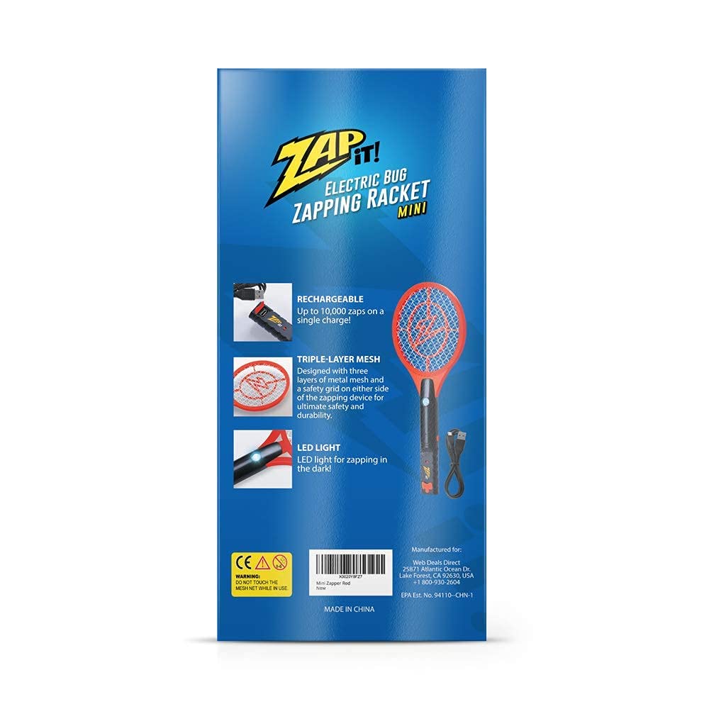 ZAP IT! Rechargeable Electric Bug Zapper Racket - 4000V USB Fly Swatter for Mosquitoes & Insects | Indoor/Outdoor Pest Control for Home, Camping & Backyard (Red)