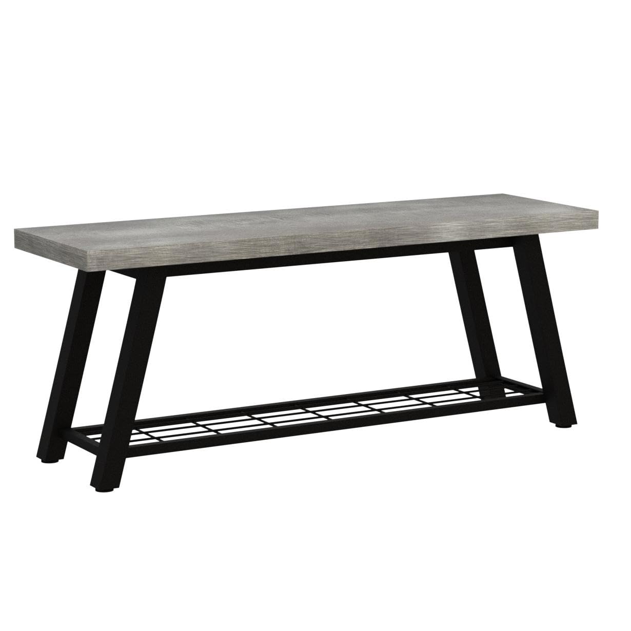 Rustic Grey Storage Bench - Industrial Wooden & Metal Entryway Shoe Organizer, Long Hallway Seat for Bedroom, Farmhouse Style | Perfect for Small Spaces, Mudroom, Living Room & Home Decor
