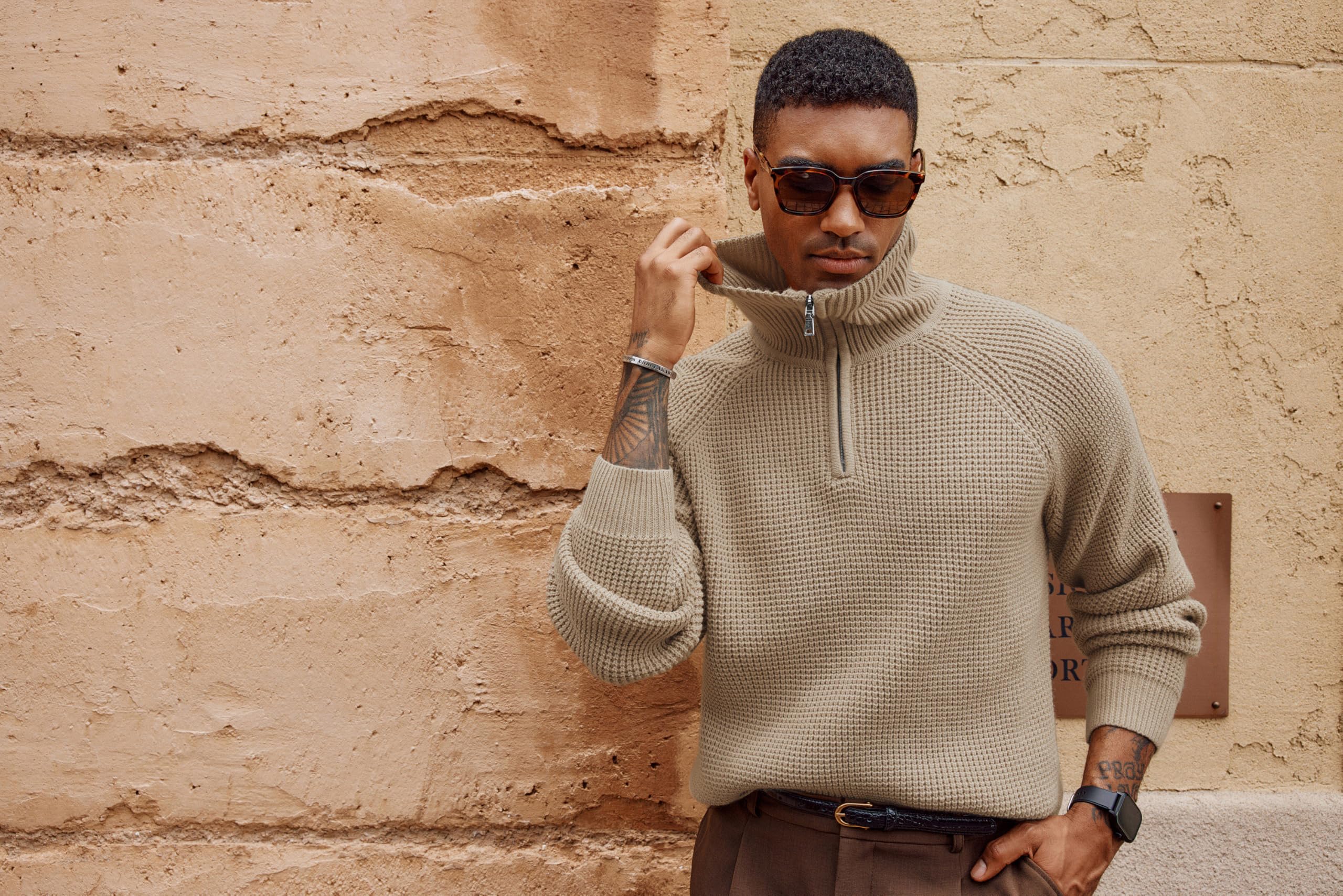 PJ PAUL JONES Men's Quarter Zip Pullover Sweater - Waffle Knit Textured Casual Loose Fit Oversized Sweatshirt - Perfect for Fall Winter Layering & Outdoor Activities