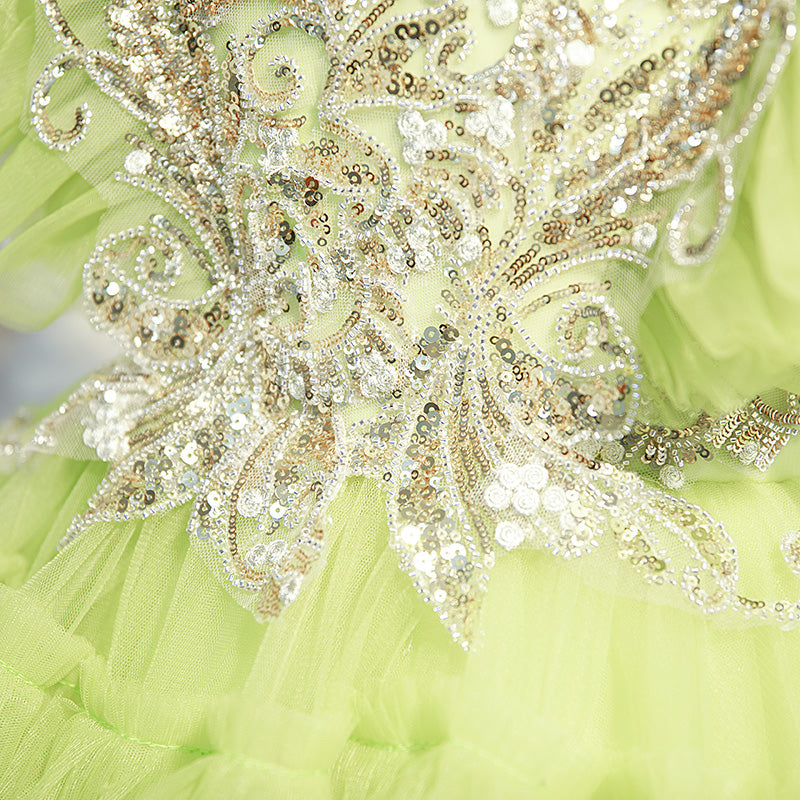 Elegant Sage Green Lace Tulle Princess Flower Girl Dress with Cap Sleeves - Perfect for Weddings, Baptisms & Special Occasions