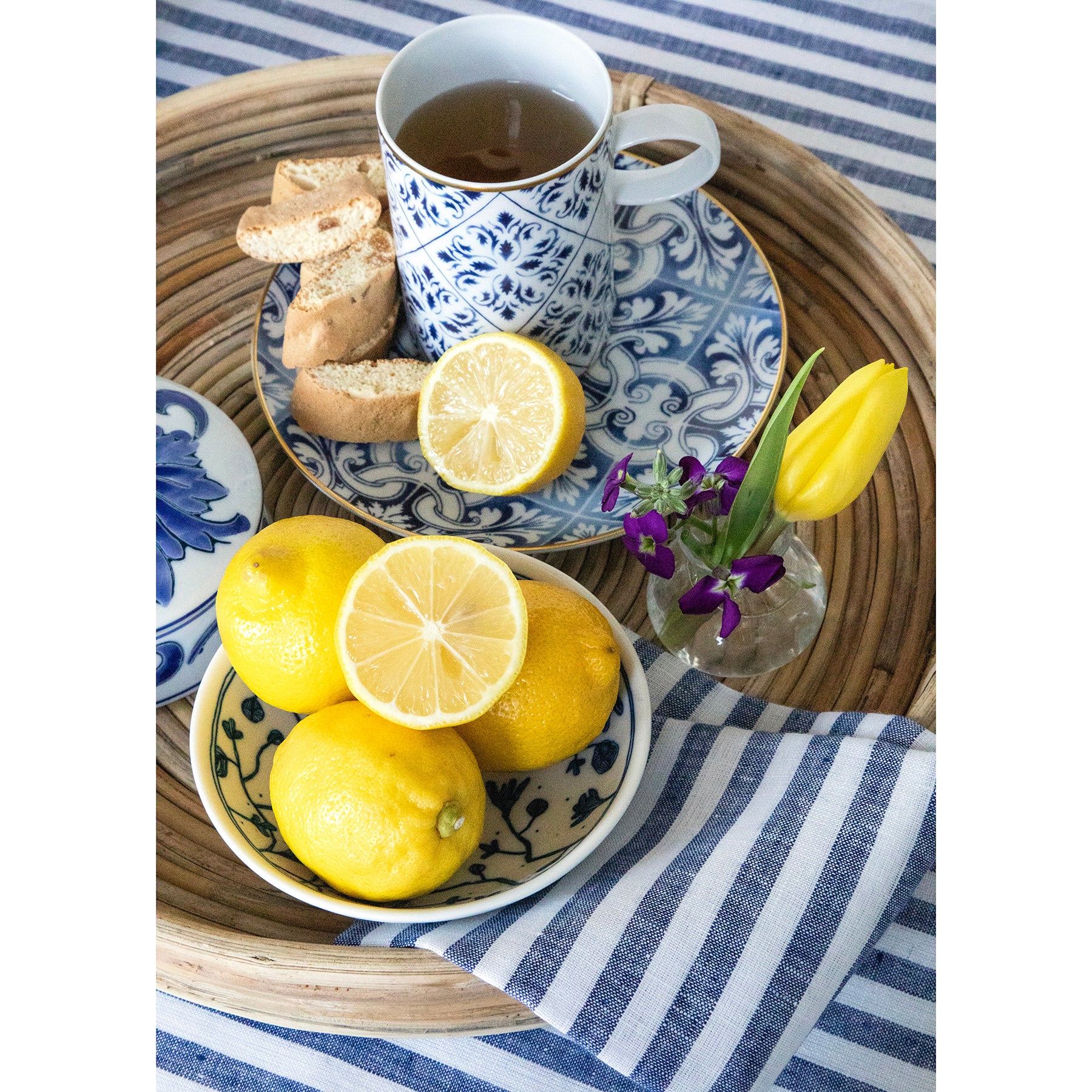 Amalfi Stripe Tablecloth - Waterproof & Stain-Resistant Round Table Cover for Outdoor Dining, Picnics, and Party Decor