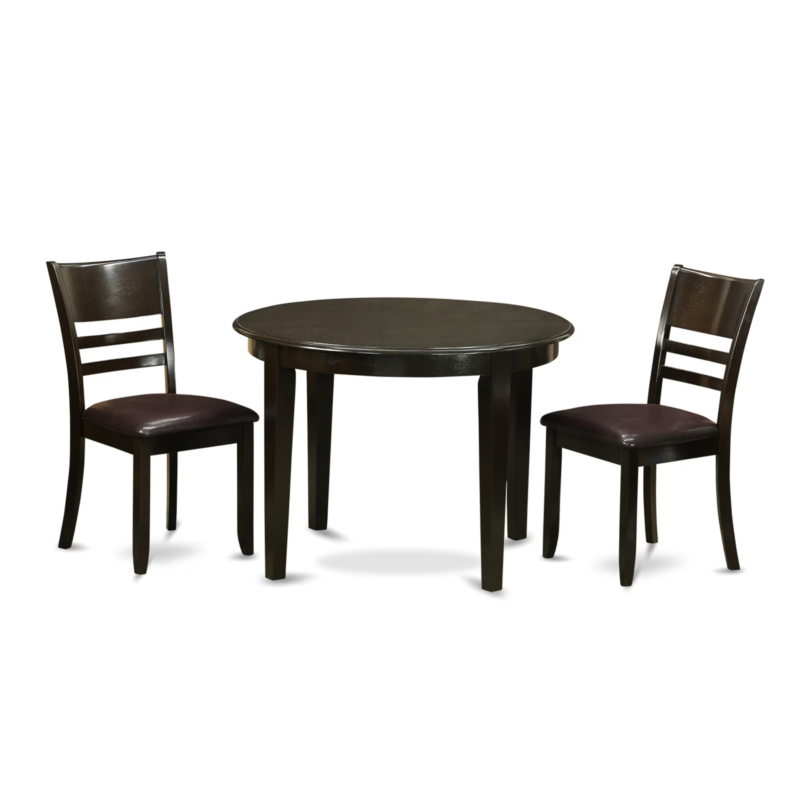 East West Furniture BOLY3-CAP-LC 3-Piece Round Dining Table Set with 2 Faux Leather Chairs, 42x42 Inch, Cappuccino - Perfect for Small Kitchen, Breakfast Nook & Apartment Dining Space
