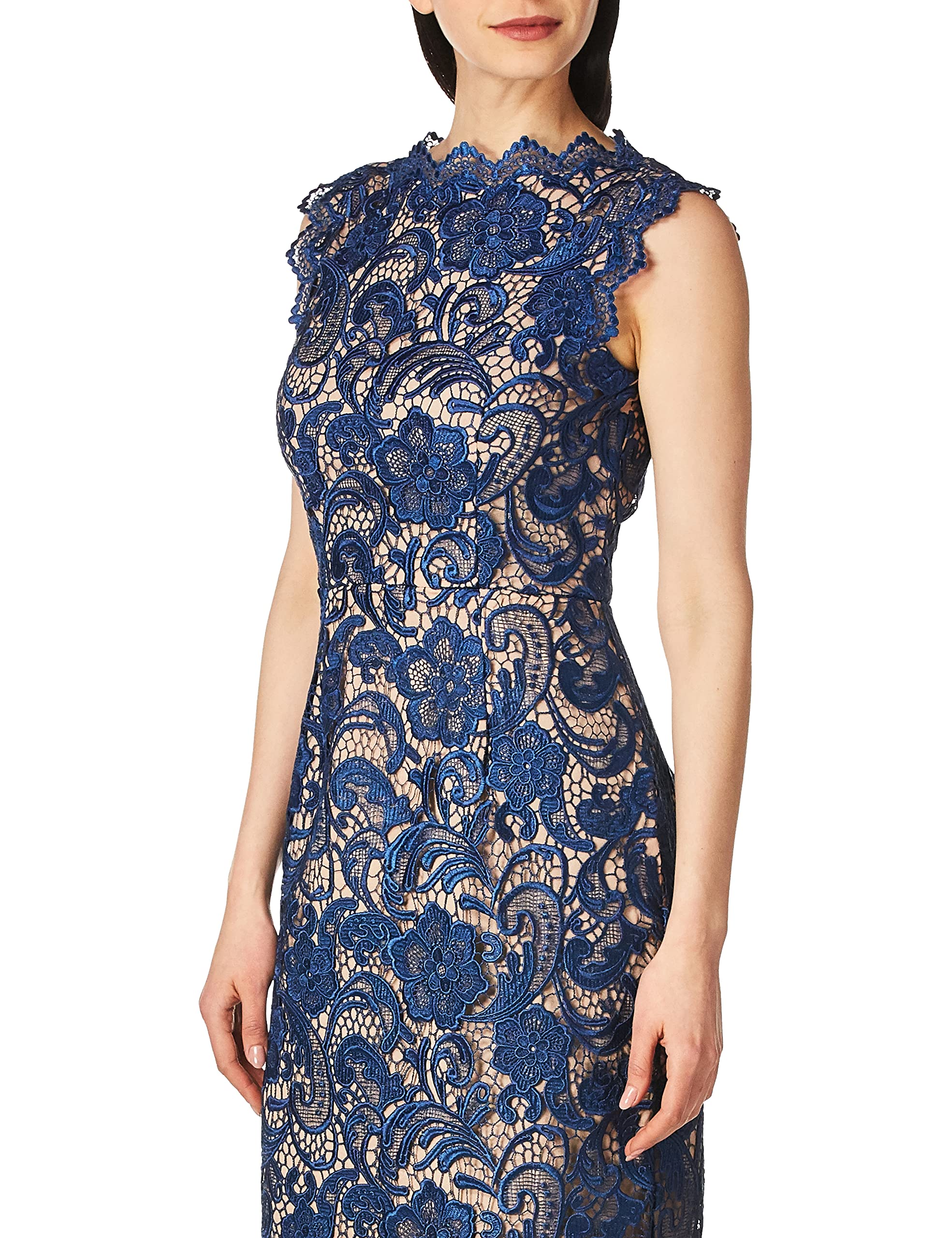 Dress the Population Women's Claudette Lace Sheath Midi Dress - Elegant Formal & Wedding Guest Dress for Cocktail Parties, Evening Events