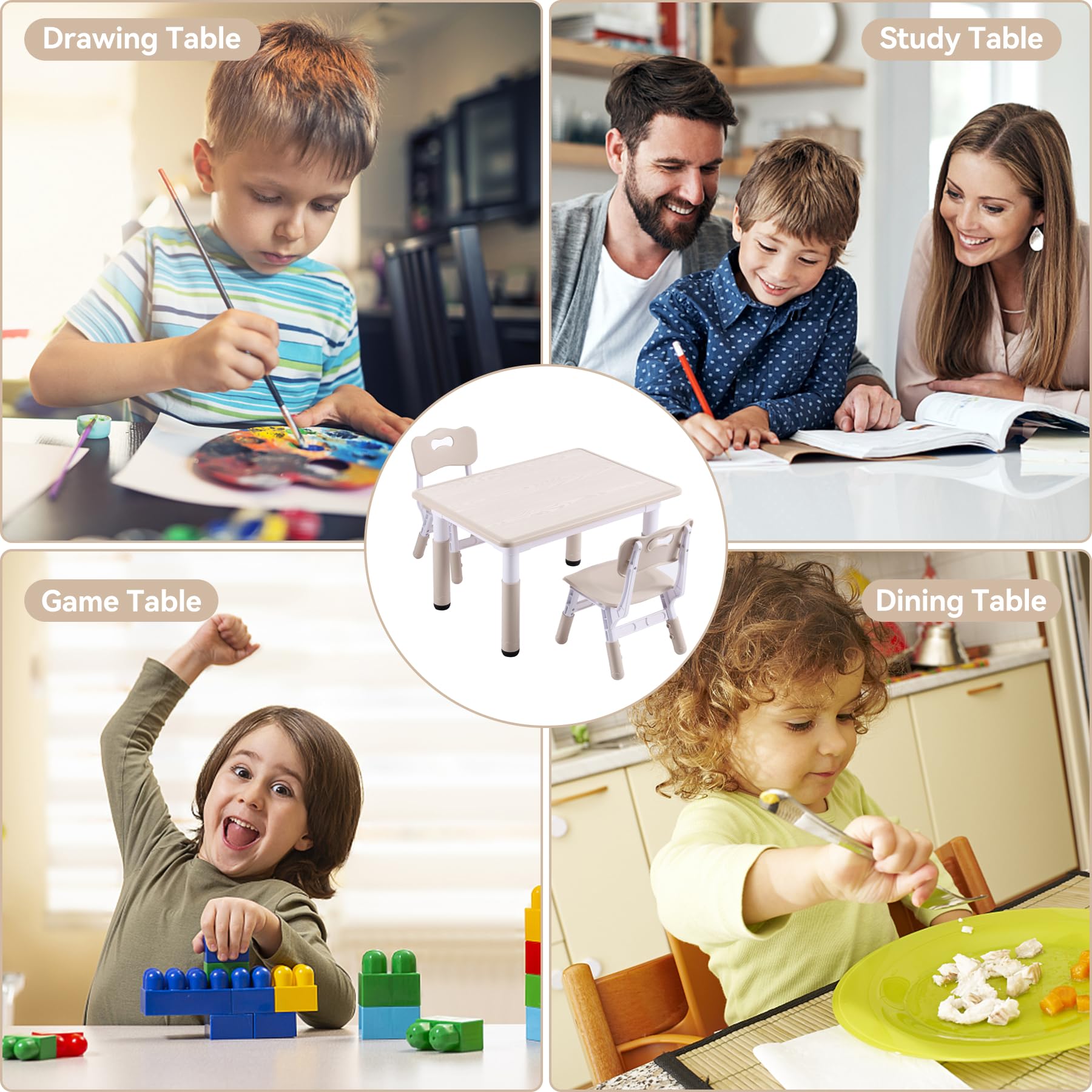 Adjustable Kids Table and 2 Chairs Set - 31.5