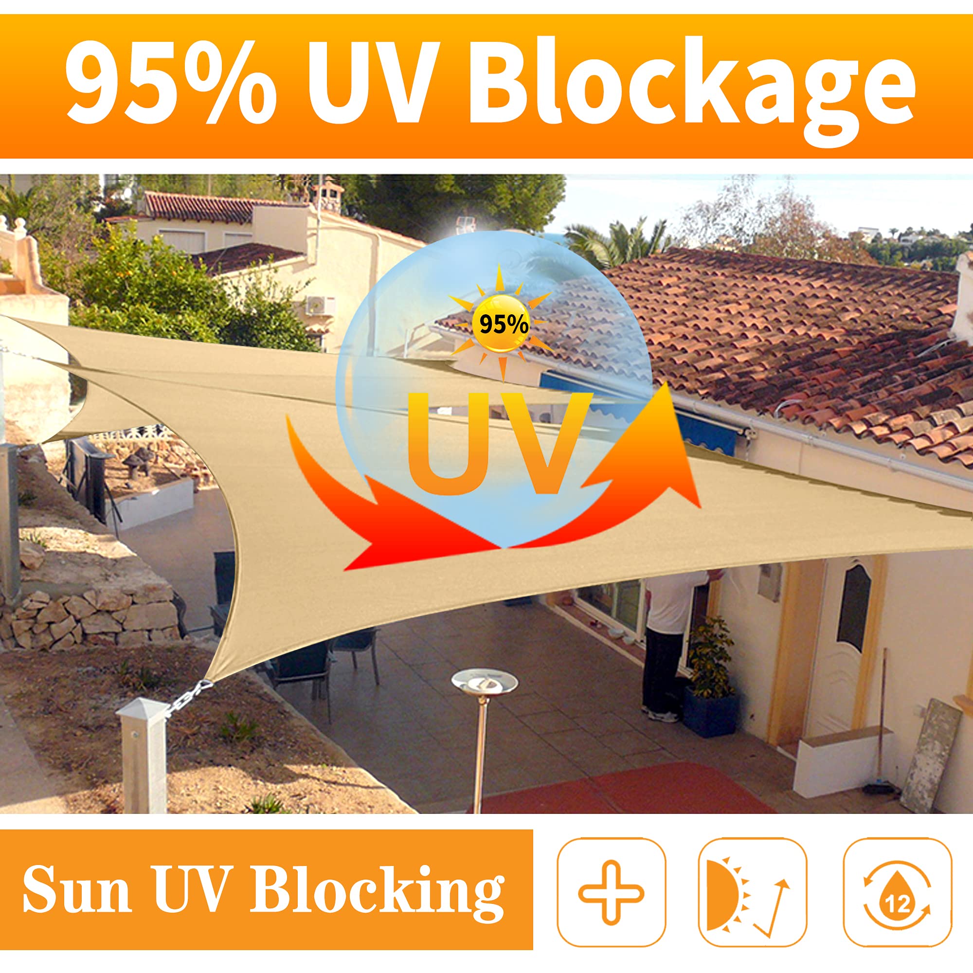 13' x 16' Sand Beige Rectangle Sun Shade Sail - Custom Size UV Block Canopy with Durable Fabric (SSP1620) - Perfect for Patio, Poolside, and Outdoor Living Spaces