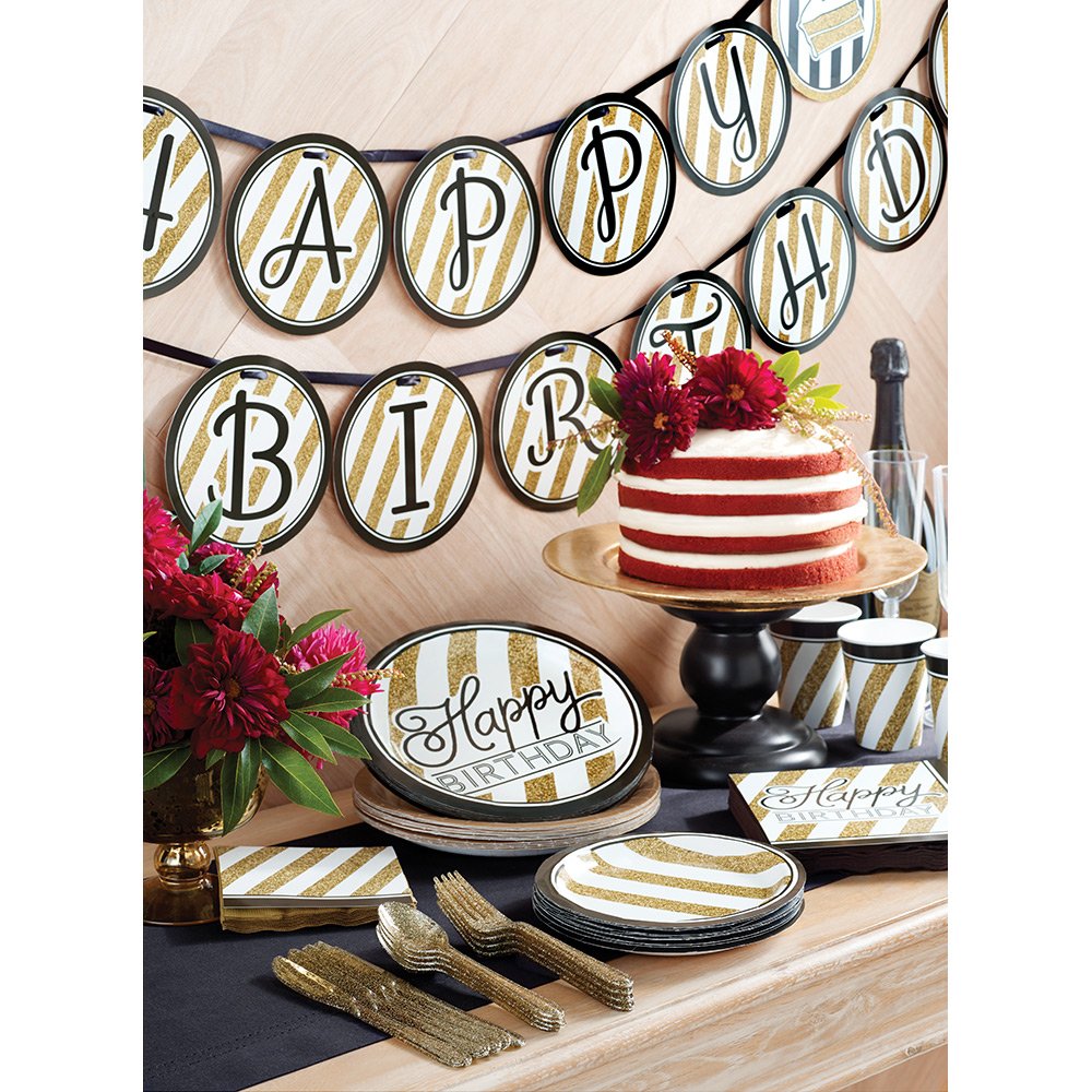 Creative Converting 8-Count Black and Gold 7-Inch Paper Dessert Plates - Elegant & Sturdy Disposable Plates for Parties, Weddings, and Special Events