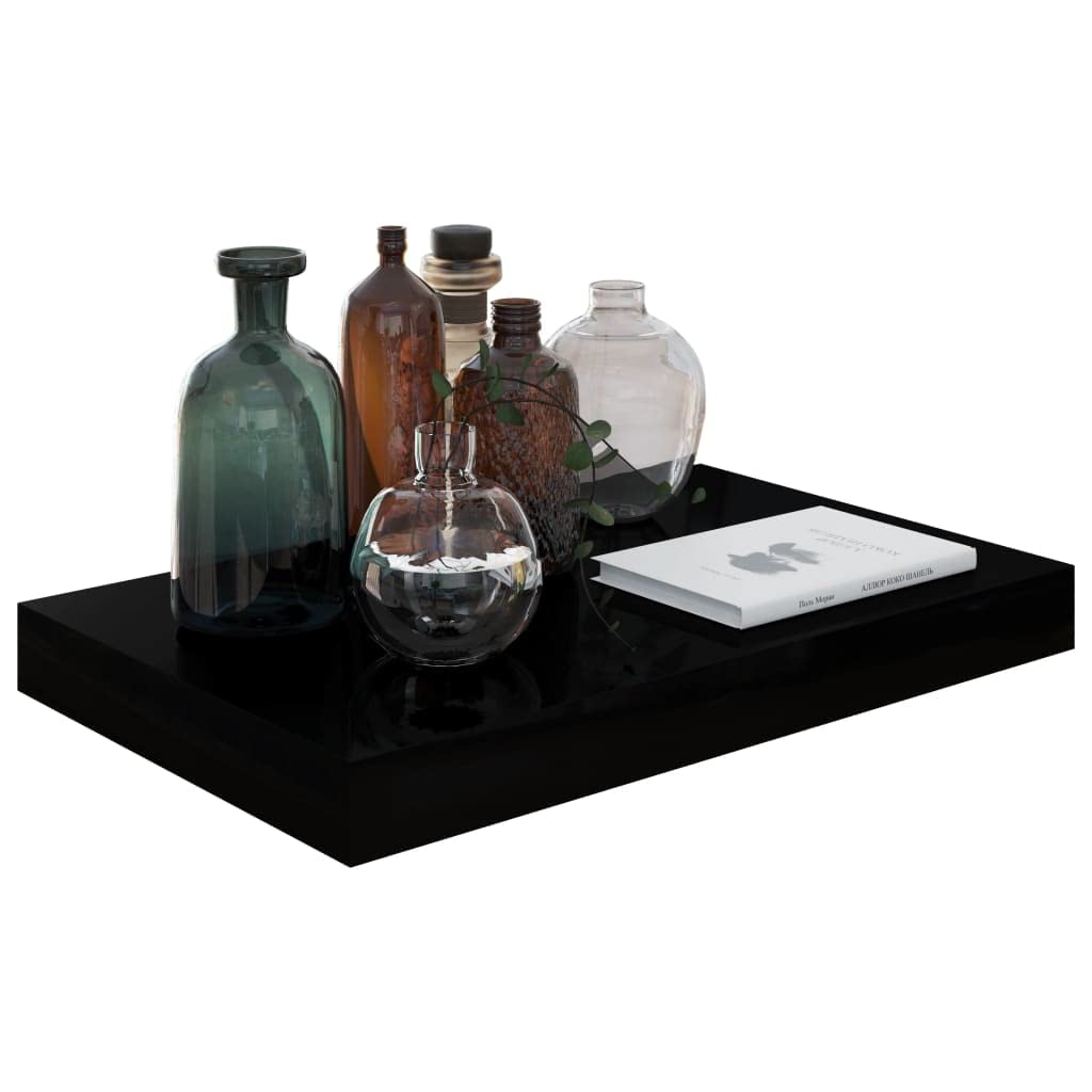 Fast Delivery Floating Wall Shelves Set of 4 - Multipurpose Storage & Decor Ledge for Bedroom, Bathroom, Living Room, Kitchen & Laundry - High Gloss Black MDF Shelves 15.7