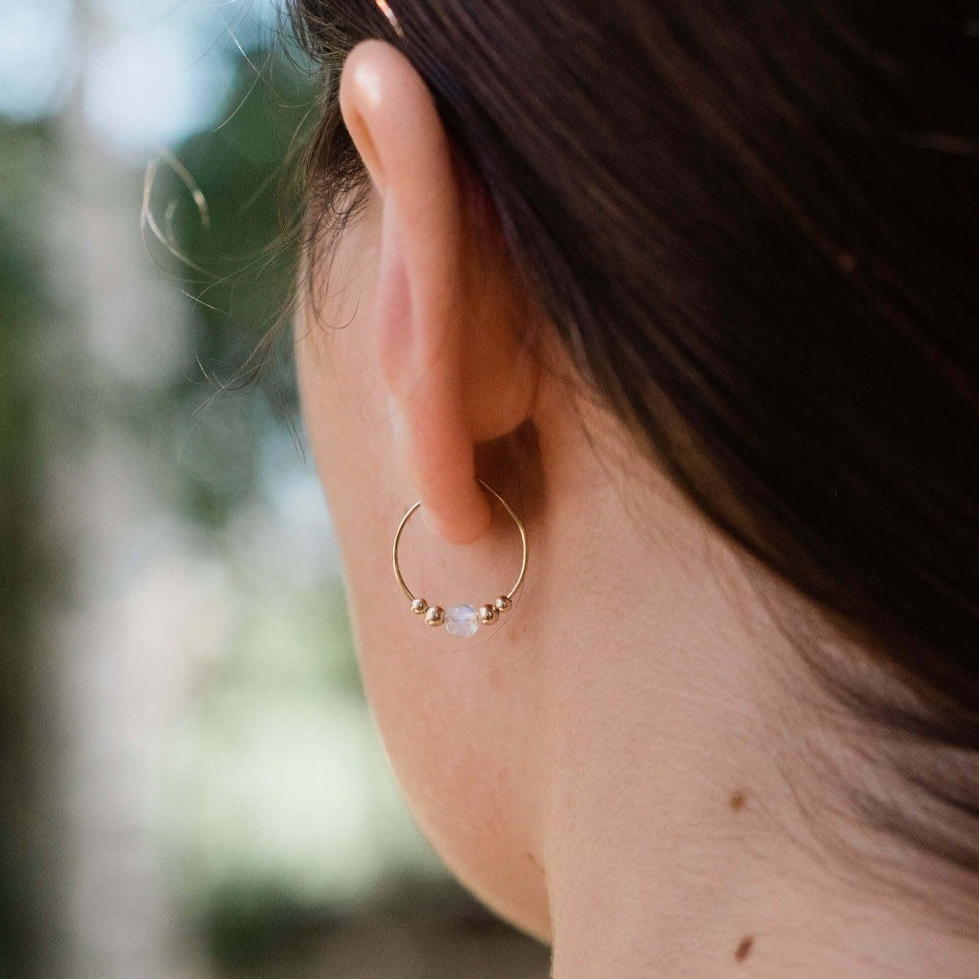 Rainbow Moonstone Beaded Hoop Earrings - Dainty & Elegant Jewelry for Women, Perfect for Everyday Wear, Parties & Special Occasions