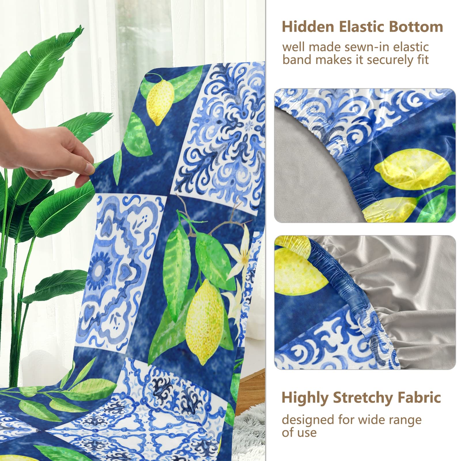 Blue Mosaic Dining Chair Covers Set of 4 - Washable & Removable Stretch Slipcovers for Dining Chairs - Perfect for Dining Room, Wedding Party, Ceremony & Hotel Decor - Ideal for Home, Restaurant & Event Decorations