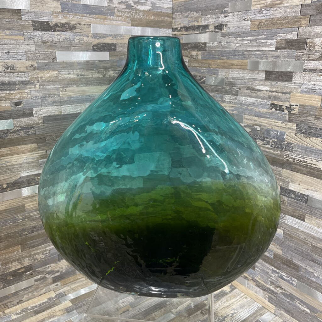 Handmade Teardrop Art Glass Small Mouth Vase - Blue & Green Home Decor (12