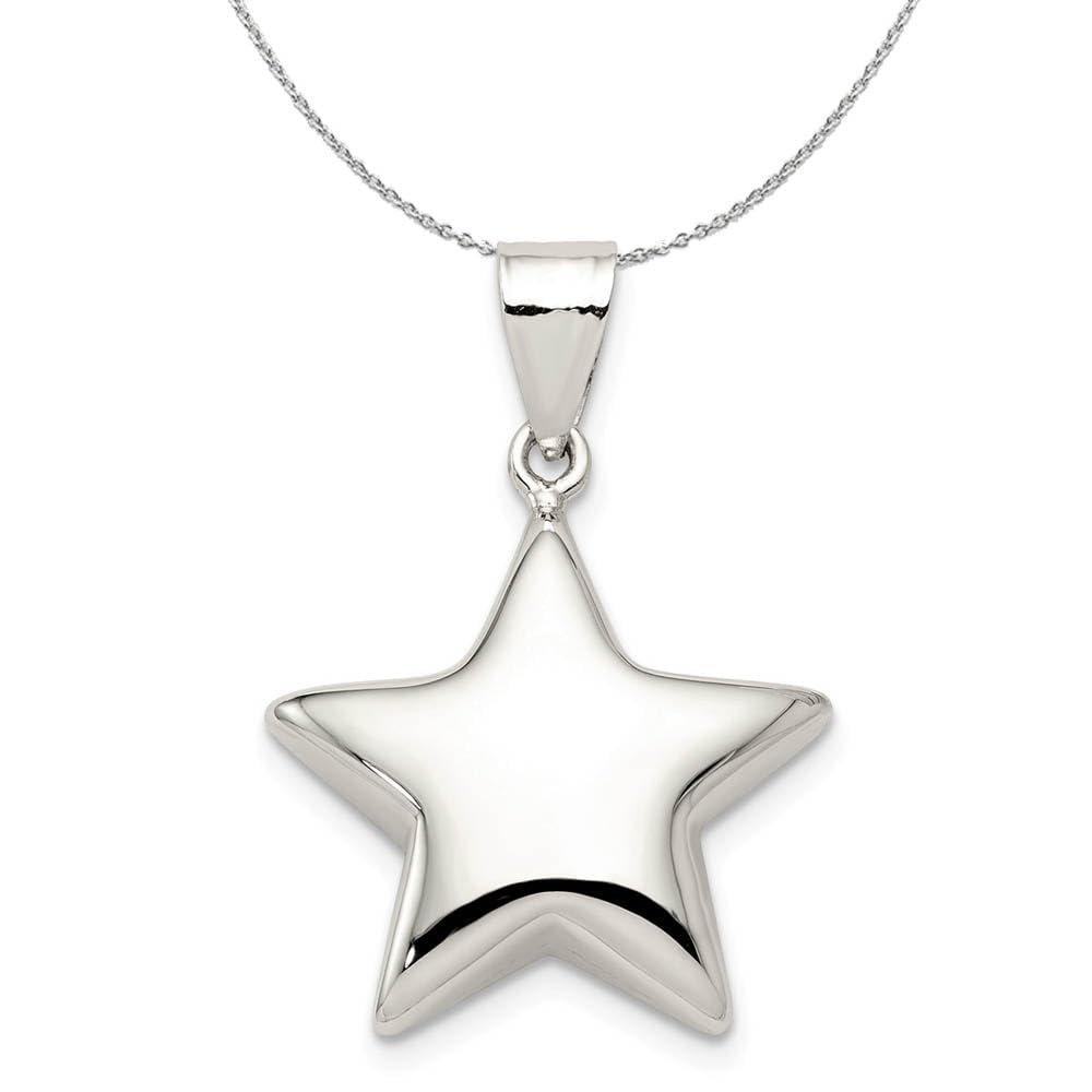 Black Bow Sterling Silver Puffed Star Necklace - Elegant Jewelry for Parties & Gifts