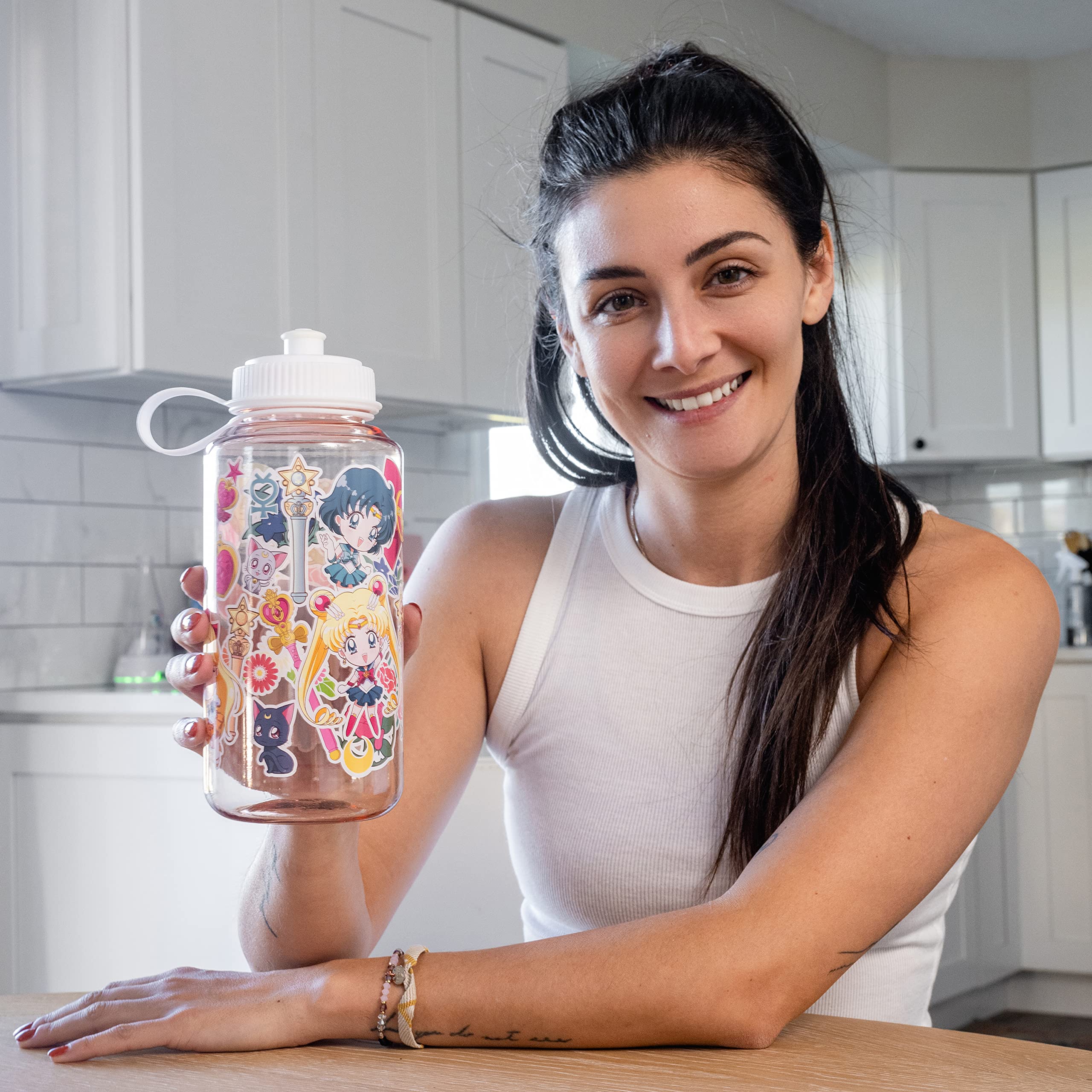 Sailor Moon Crystal Water Bottle 34oz - Anime Water Bottle with Chibi Characters - Official Licensed by Just Funky - Perfect for Gym, School, and Anime Collectors