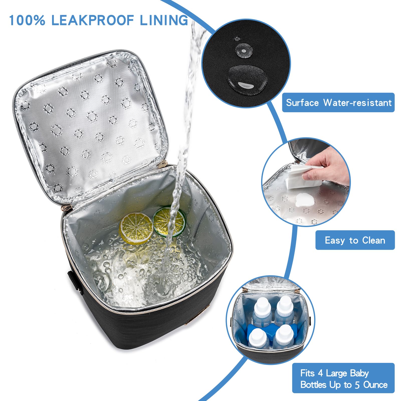 Insulated Bottle Cooler Bag with Ice Pack - Fits 4 Large 5oz Baby Bottles, Perfect for Nursing Moms & Daycare - Black | Ideal for Breastmilk Storage, Baby Formula Transport & On-the-Go Temperature Control