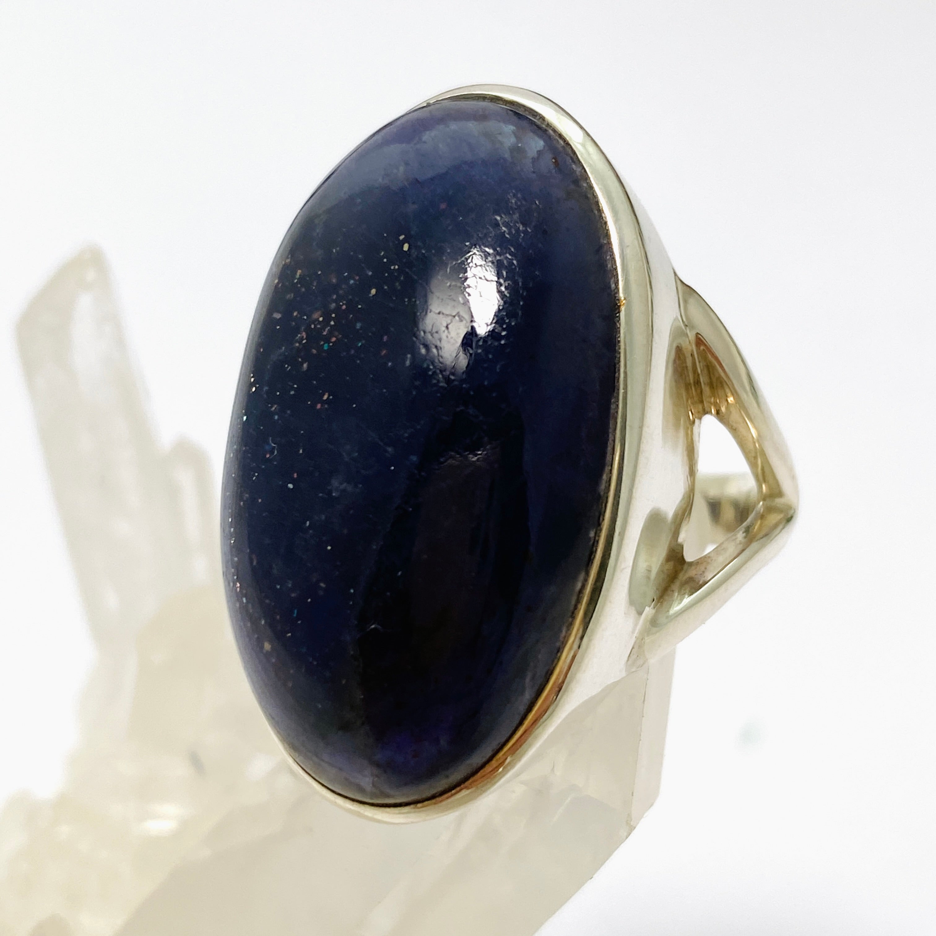 Iolite Sunstone Oval Cabochon Split Band Ring - Size 8.5 PRGJ663 - Perfect for Boho Jewelry & Everyday Wear