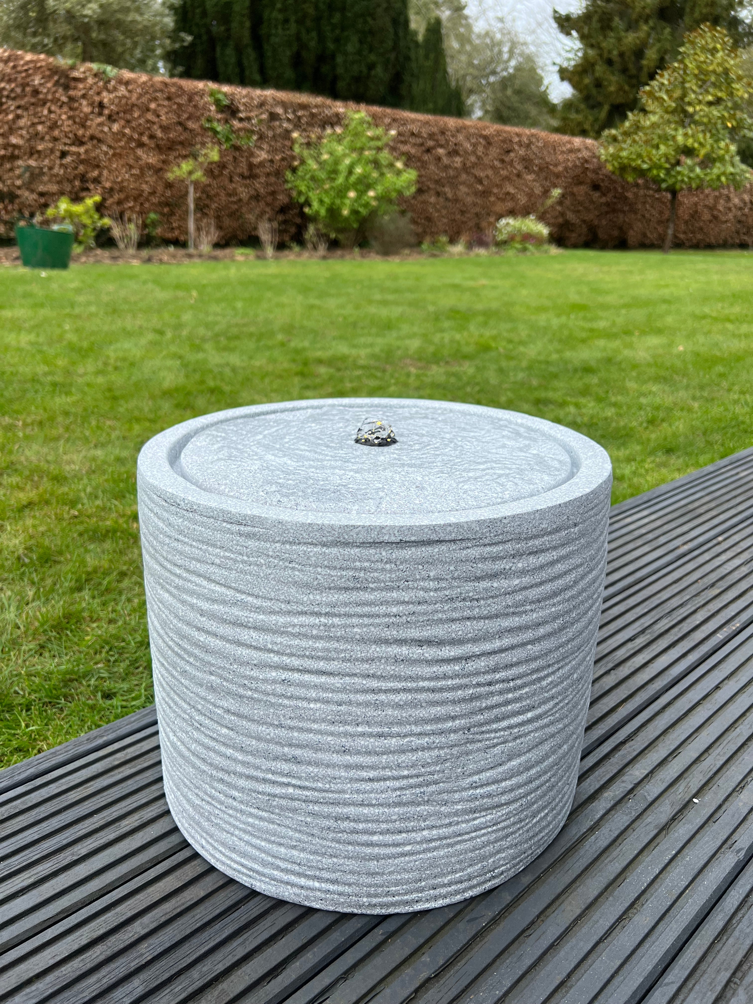 Round LED Water Fountain with Lights - Plug-in Powered, Light Grey (36x36x28cm) - Perfect for Indoor/Outdoor Garden, Patio, and Home Decor