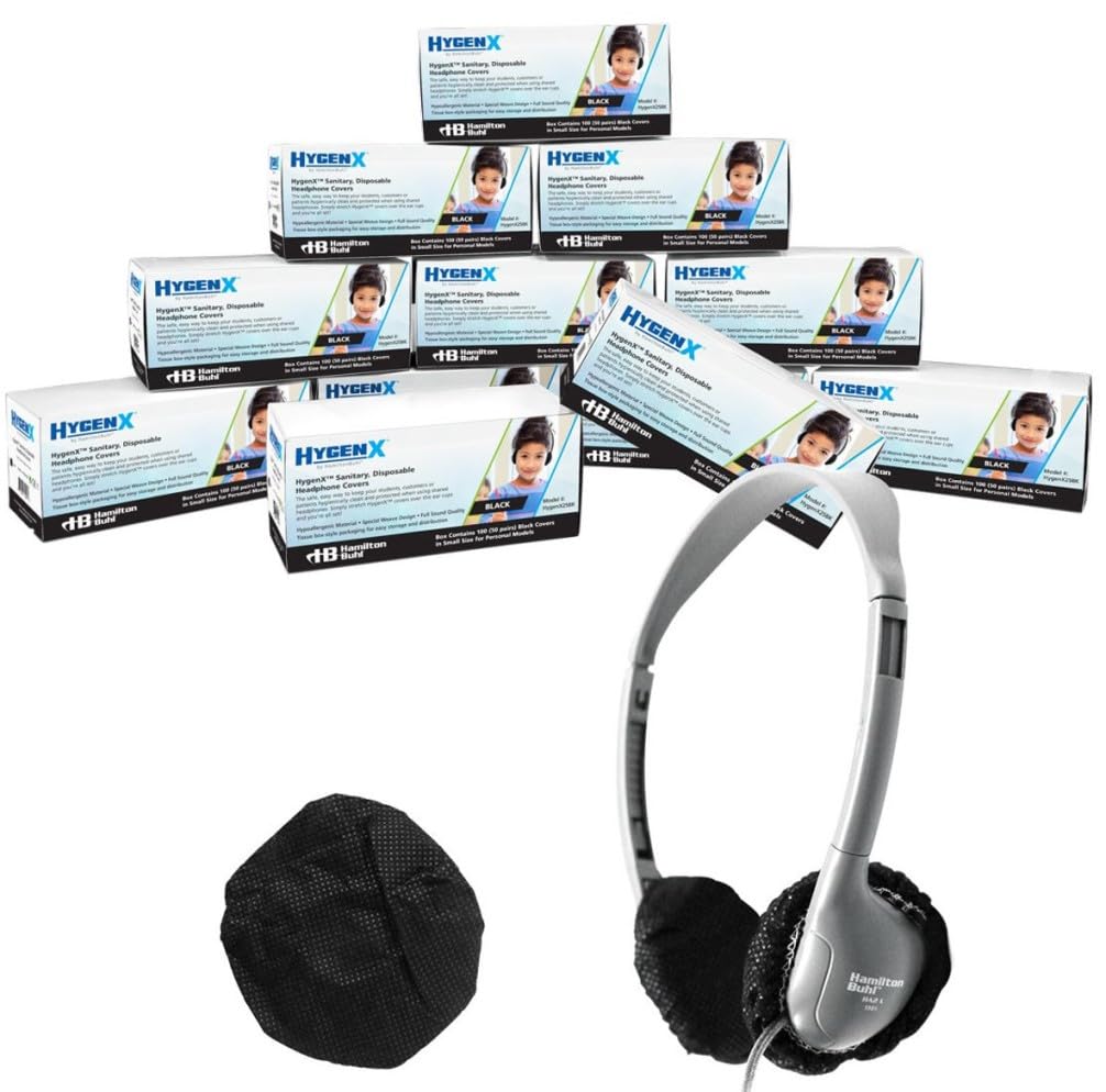 Hamilton Buhl Disposable Ear Cushion Covers - Black, 2.5 Inch Personal Size, 12 Boxes (Master Carton) - Hygienic Replacement for Headphones & Headsets - Perfect for Schools, Gyms, Offices and Shared Audio Equipment