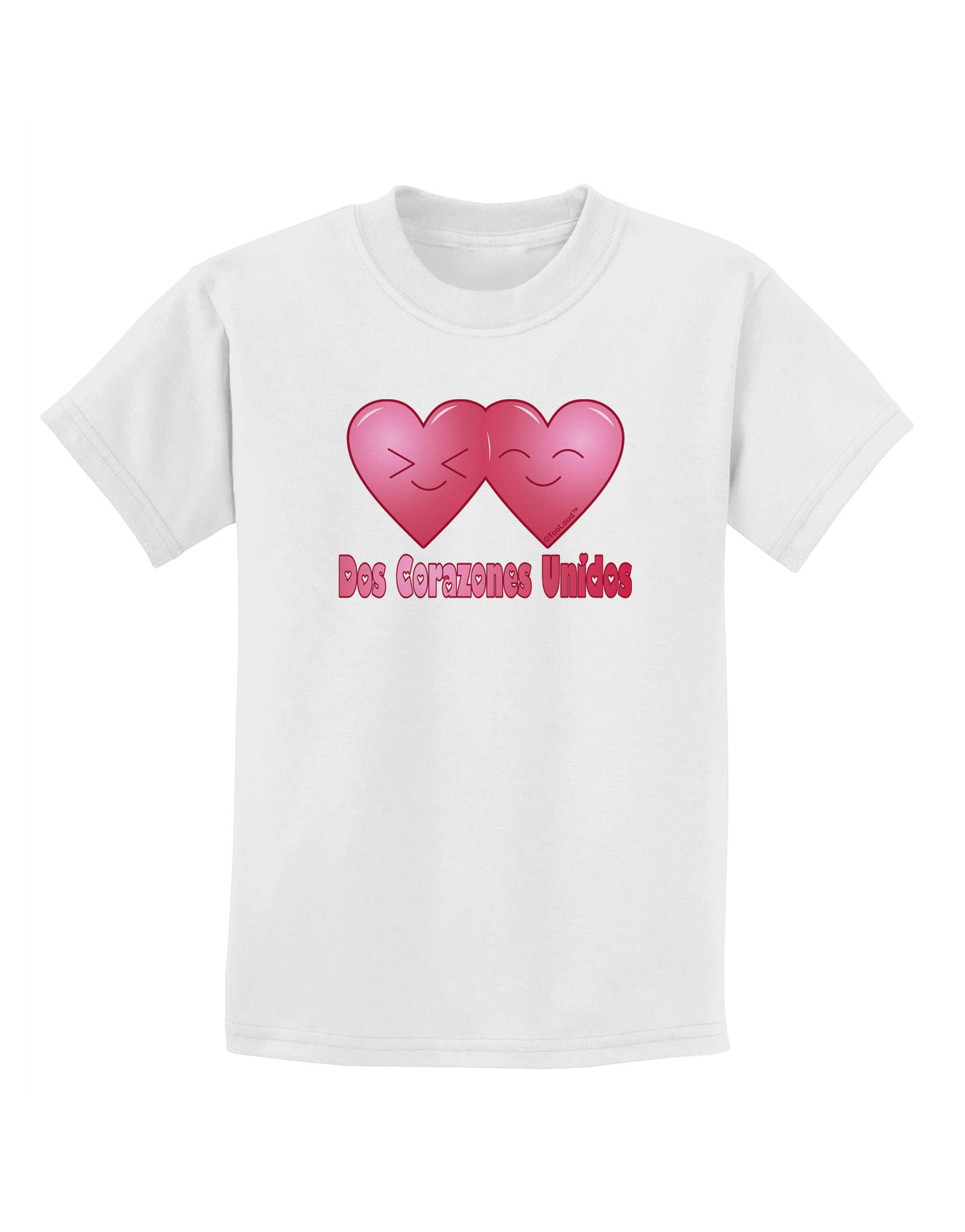 TooLoud Dos Corazones Unidos Kids Graphic T-Shirt - Cute Spanish Heart Design Cotton Tee for Boys & Girls - Perfect for School, Parties & Family Outings