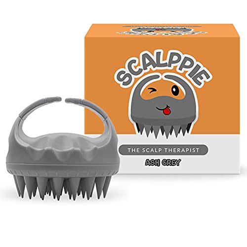 SCALPPIE Silicone Scalp Massager & Shampoo Brush for Hair Growth - Ash Grey - Prevents Dandruff & Stimulates Circulation - Perfect for Shower, Spa & Home Hair Care Routine