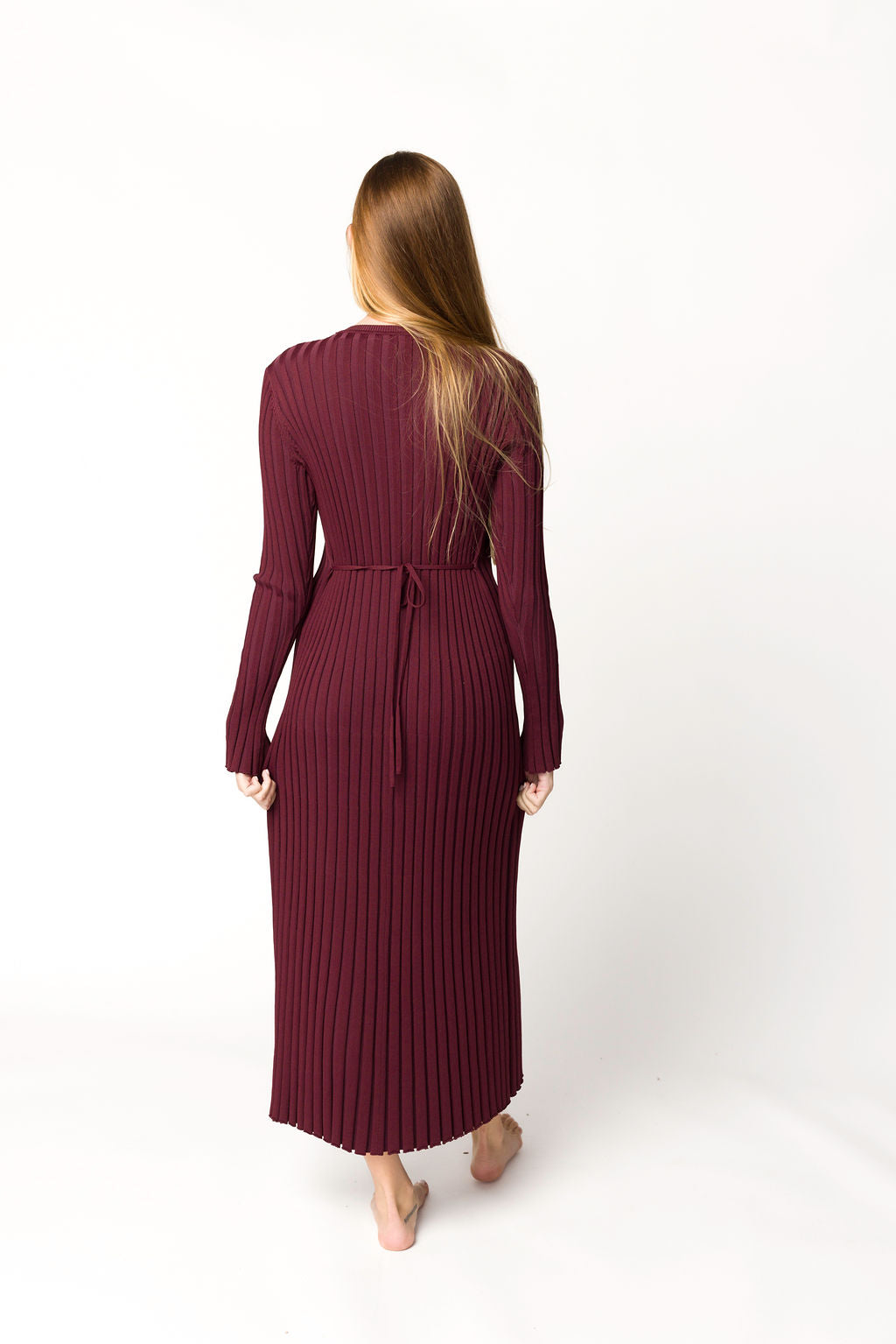 Colette Premium Long Sleeved Ribbed Knit Maxi Dress in Burgundy - Bump Friendly Maternity Dress for Pregnancy, Nursing & Postpartum - Perfect for Casual Wear, Office & Special Occasions
