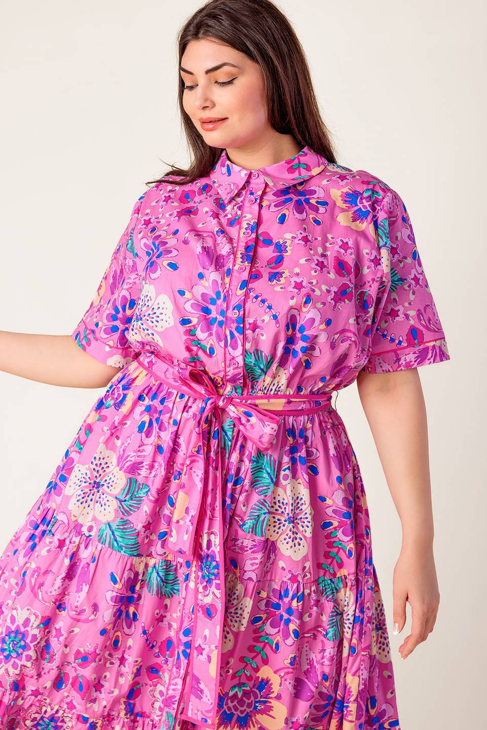 Pink & Purple Floral Midi Dress for Women - Elegant Petal Press Design - Perfect for Spring, Summer, Weddings & Special Occasions