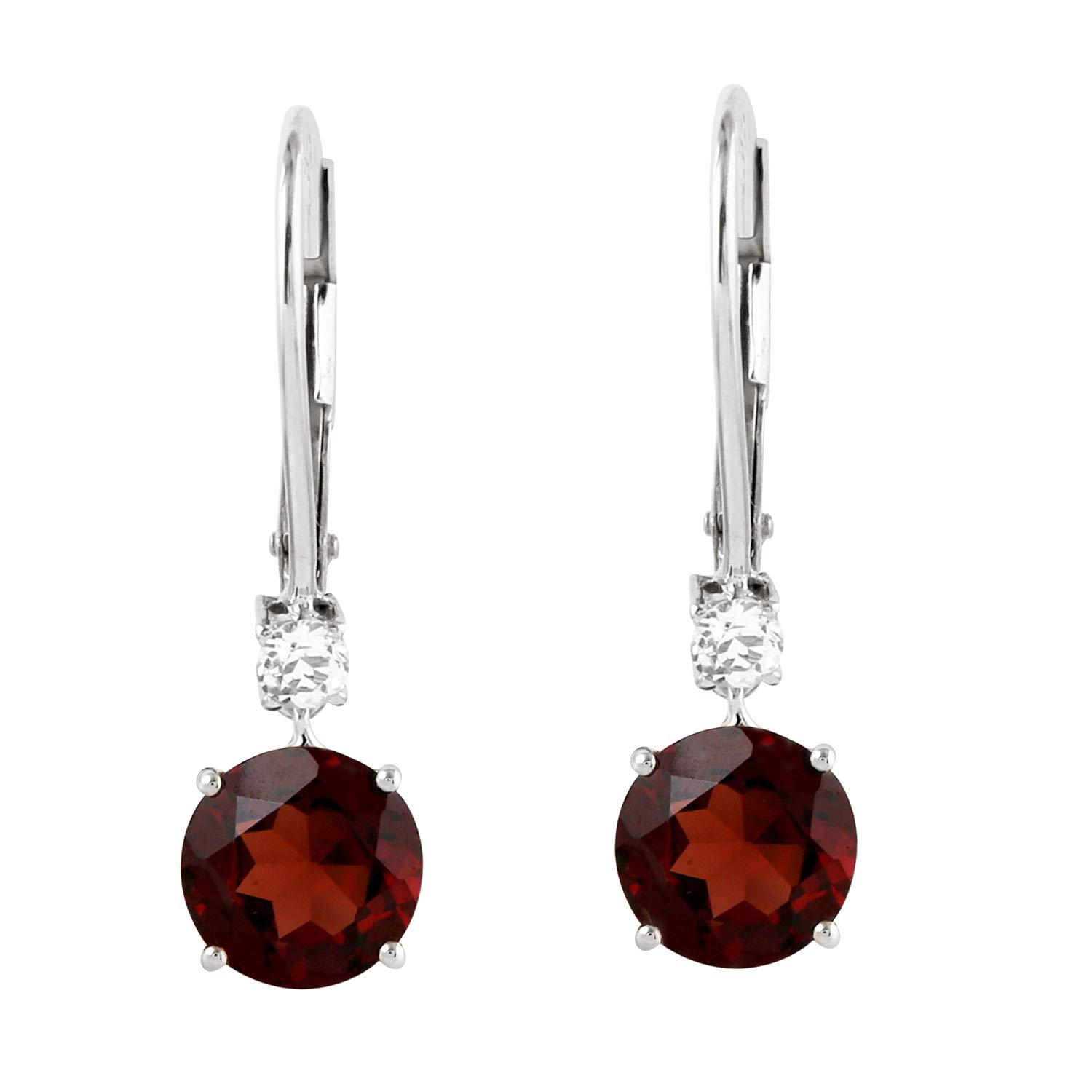 Natural Rhodolite Garnet Drop Earrings 14k White Gold with Topaz - 3ct Gemstone Dangle Jewelry for Women - Perfect for Weddings, Parties & Special Occasions