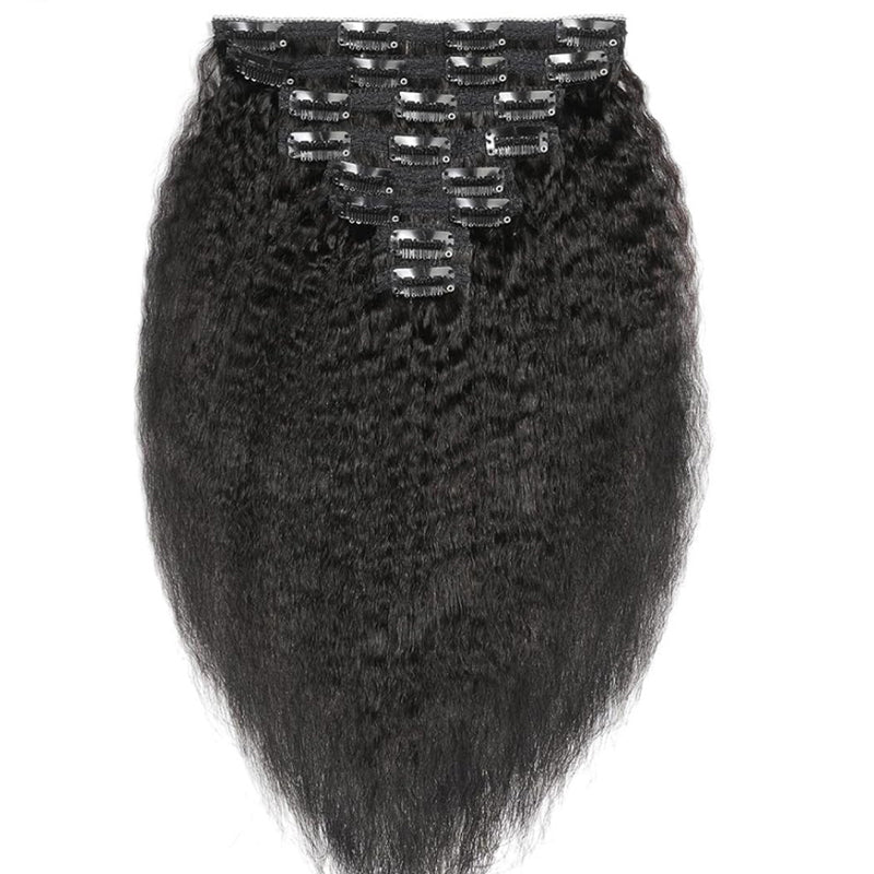 Eullair Kinky Straight Clip-in Hair Extensions - 100% Remy Human Hair, 8PCS Set with 20 Clips, Double Weft 120g for Black Women - Perfect for Styling, Parties & Everyday Wear
