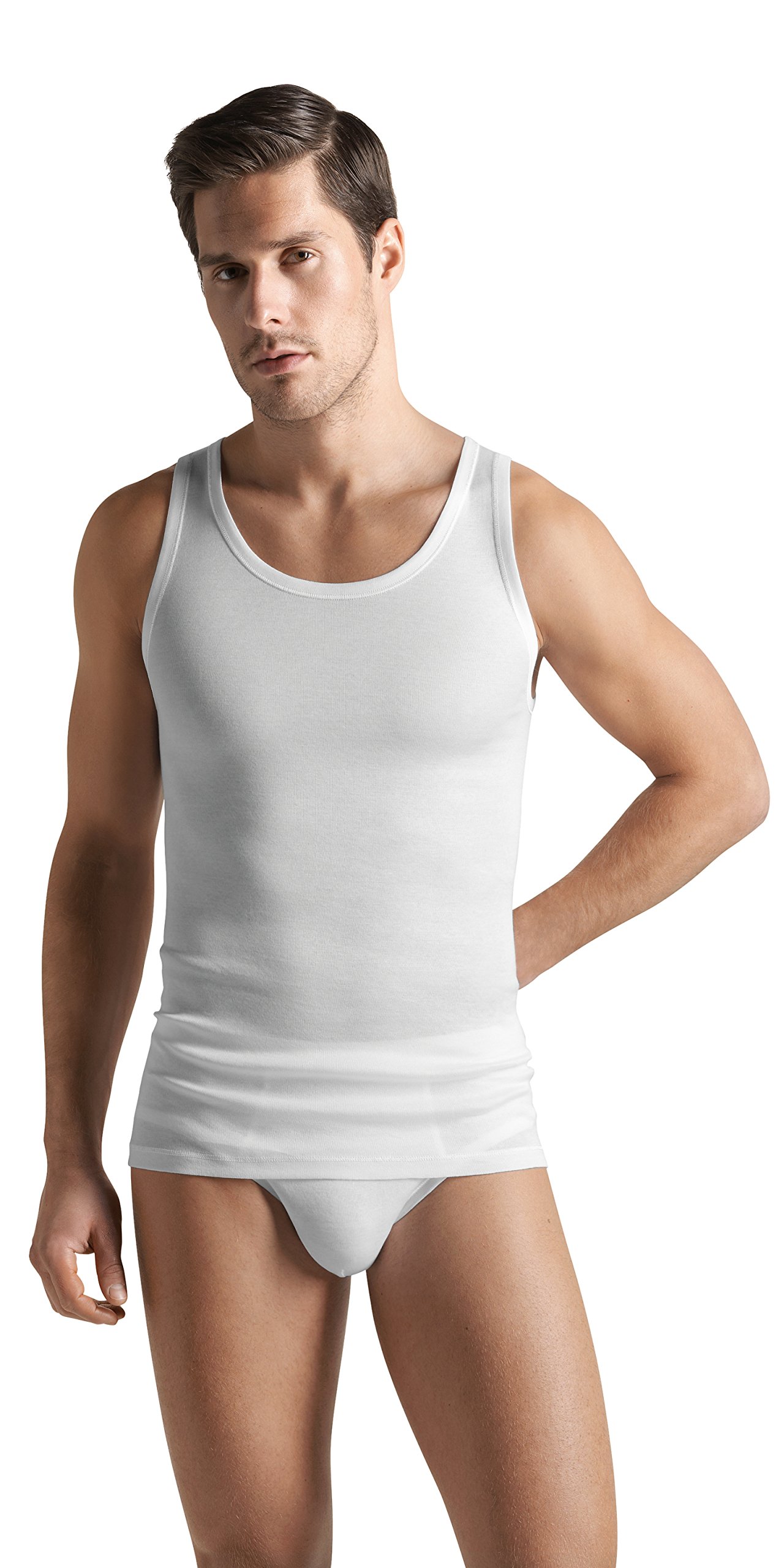Hanro Men's 100% Cotton Pure Tank Top - Soft Breathable Undershirt for Casual Wear, Gym & Layering