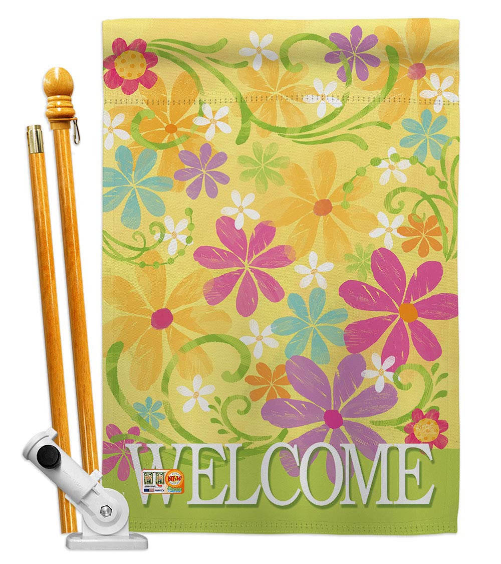 Welcome Daisy Garden Flag Set 28x40in w/Flagpole - Home Decor for Outdoor & Indoor